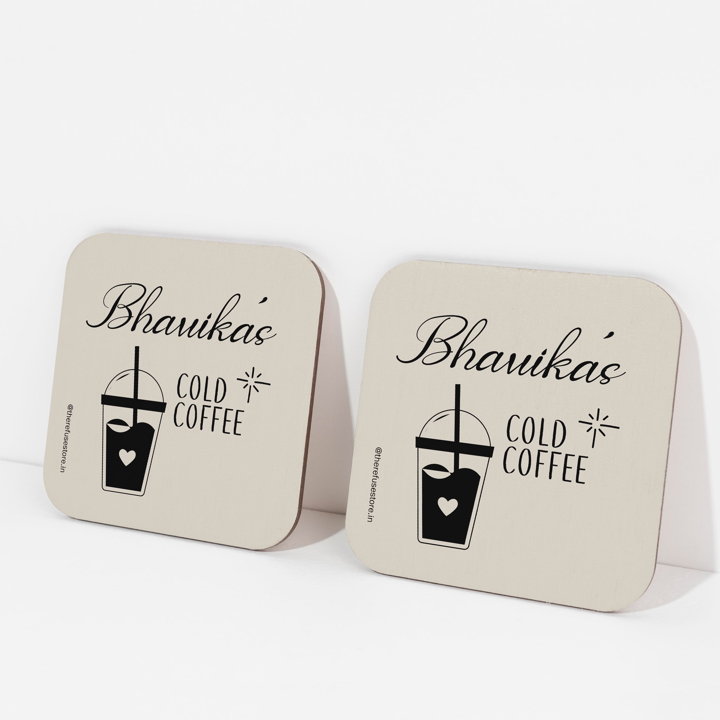 Beige persoanlised Cold Coffee coasters