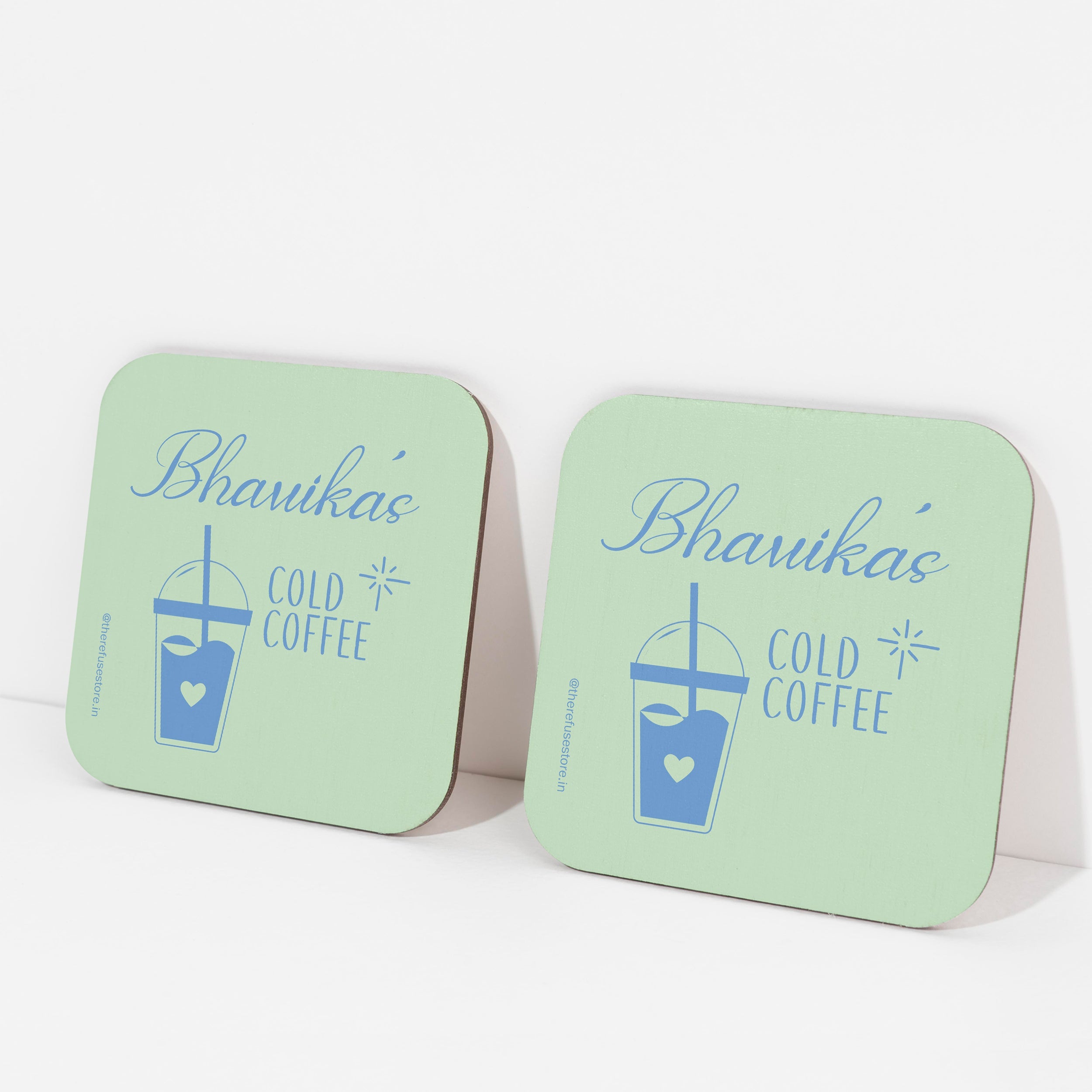 Green persoanlised Cold Coffee coasters