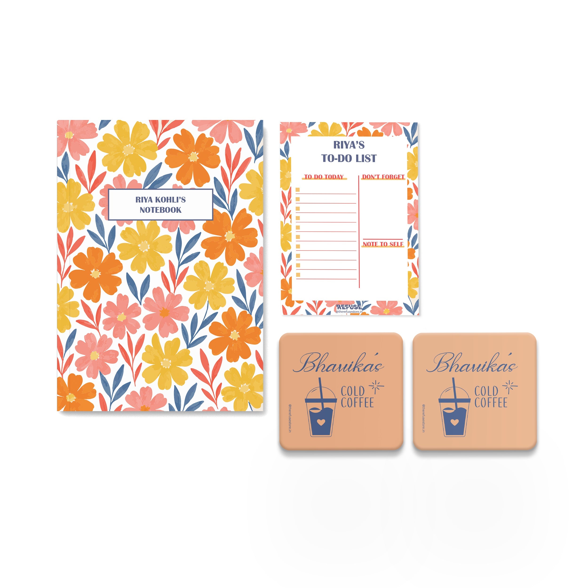 personalised notebook notepad & coaster set