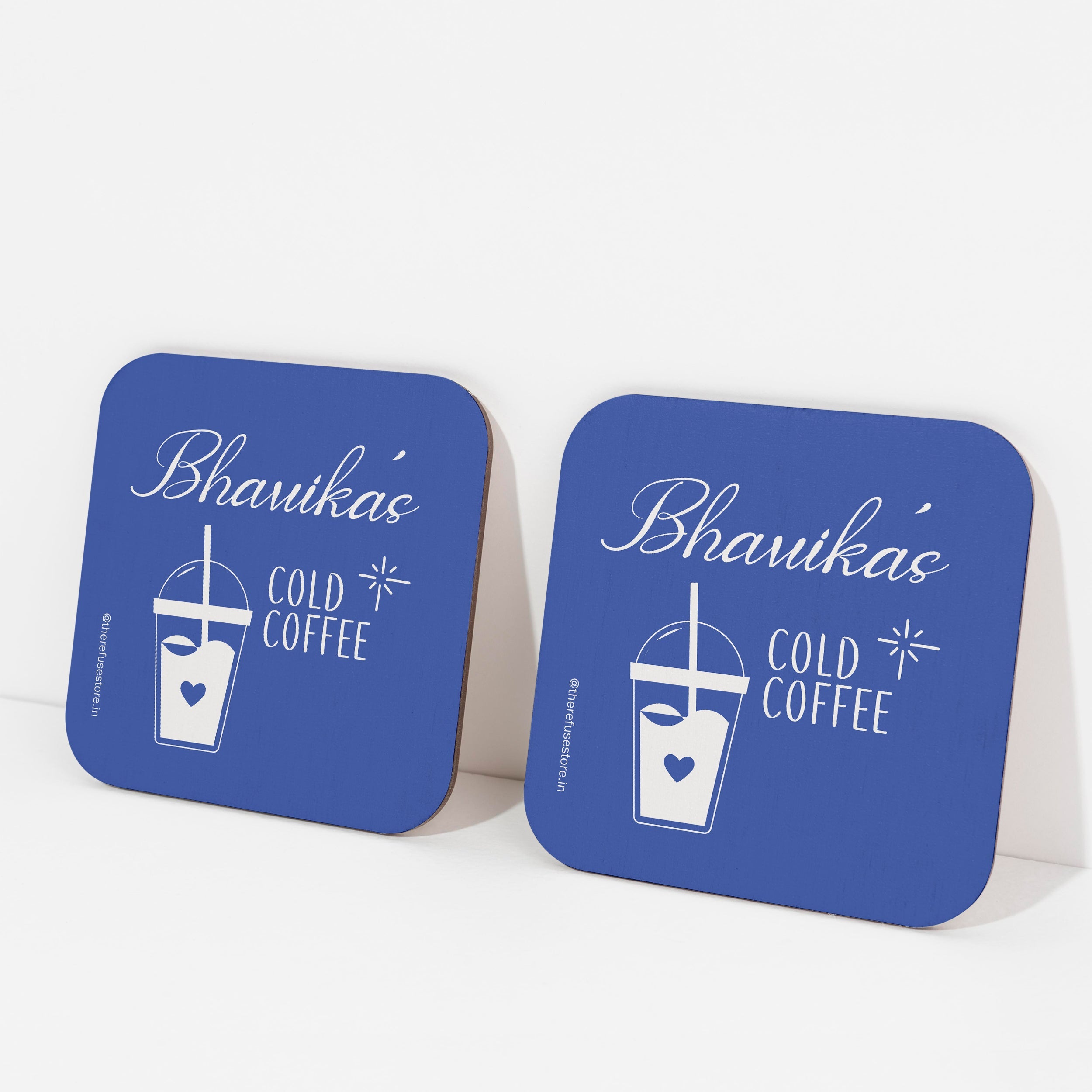 Blue persoanlised Cold Coffee coasters