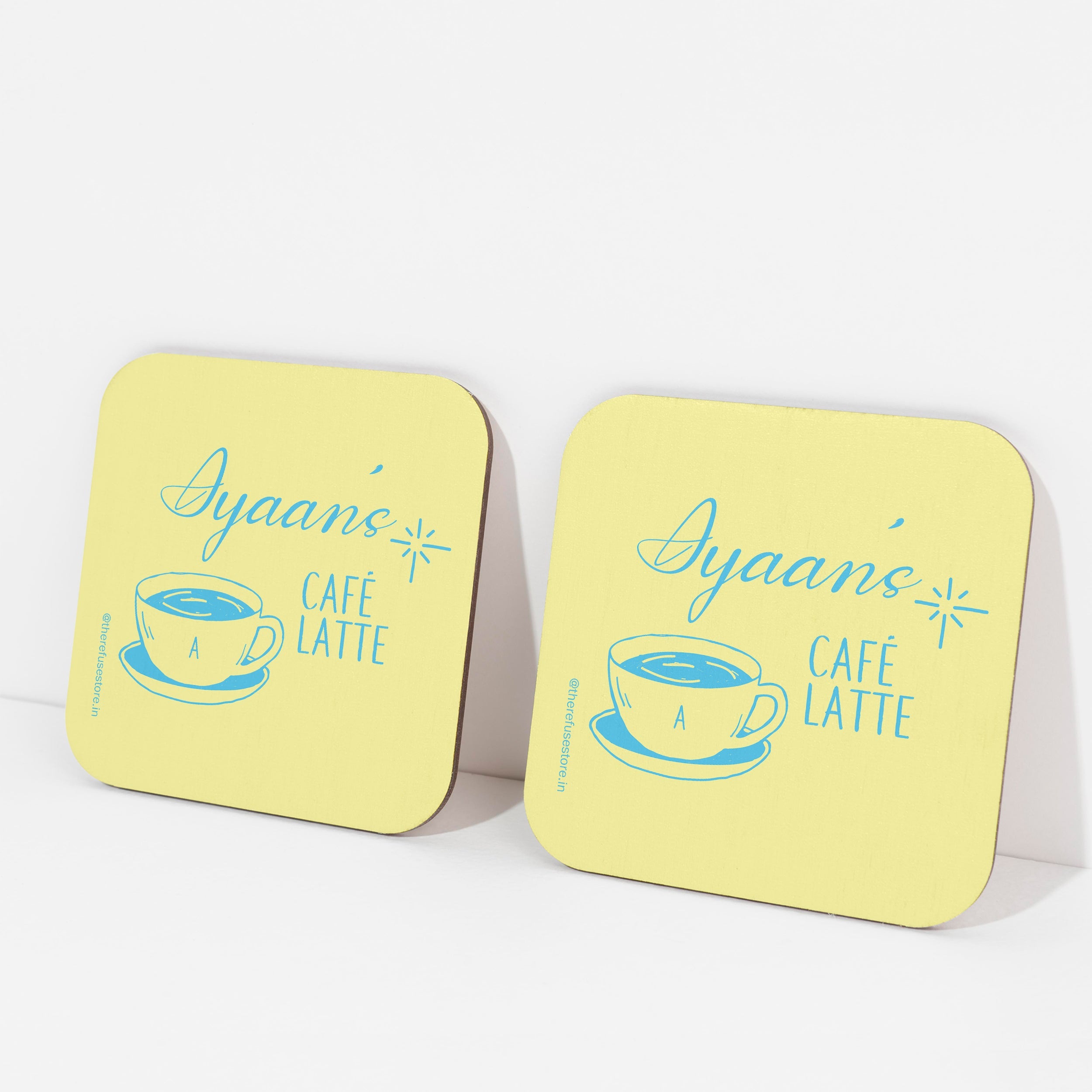 Yellow persoanlised cafe latte coasters