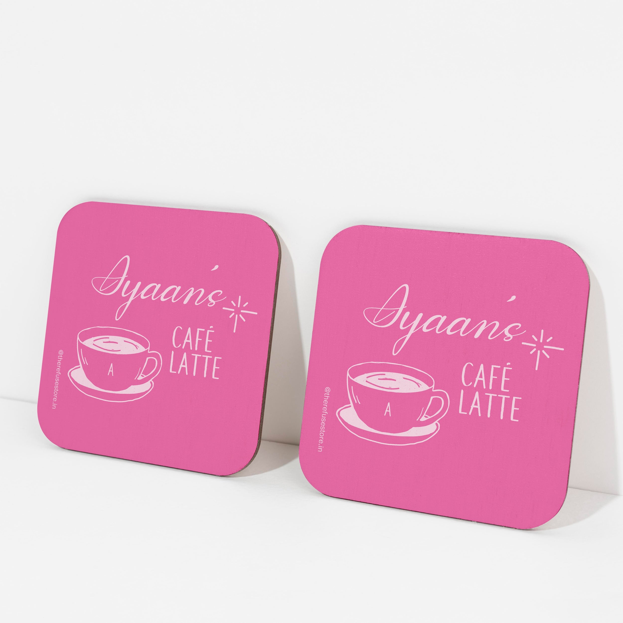 Pink persoanlised cafe latte coasters