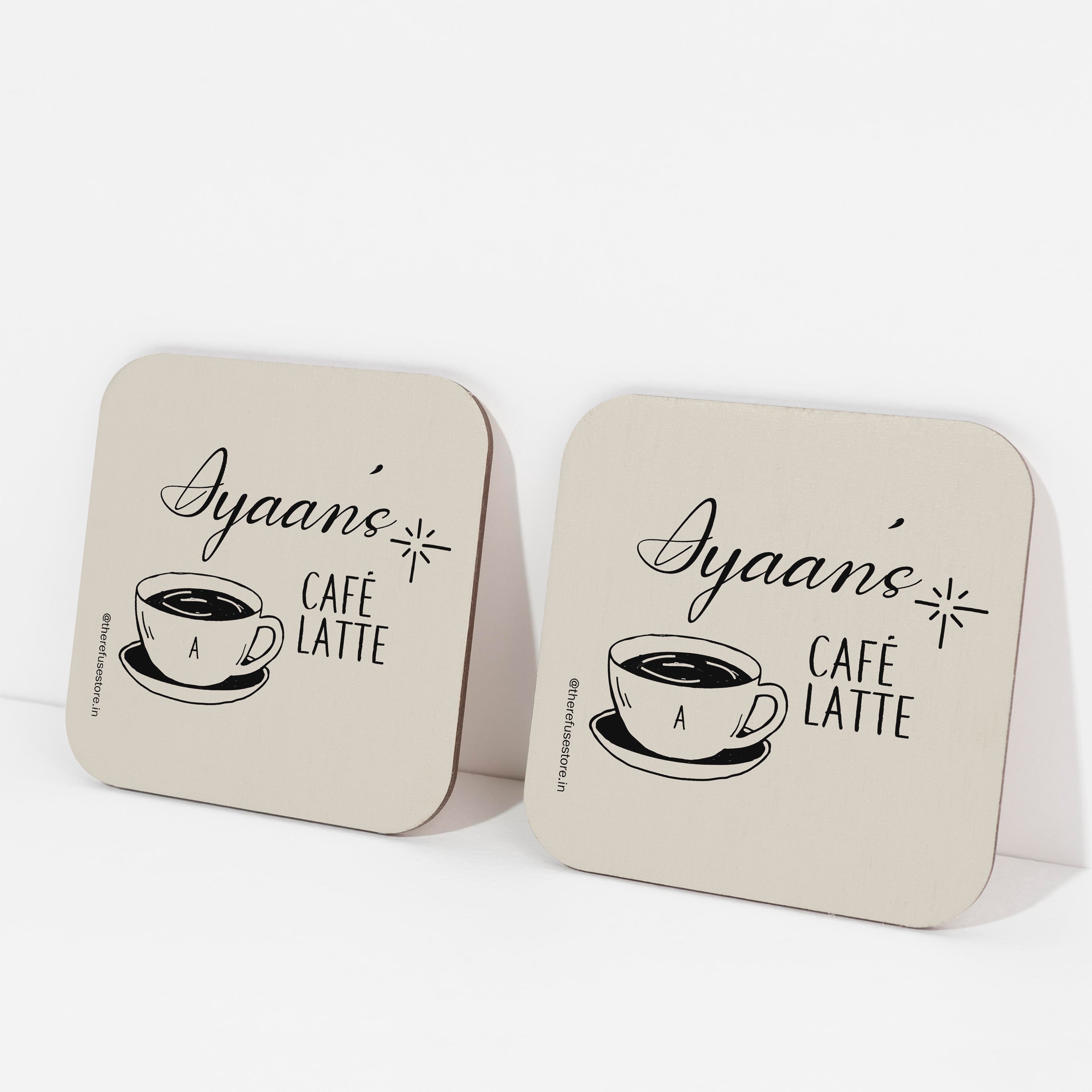 Beige persoanlised cafe latte coasters