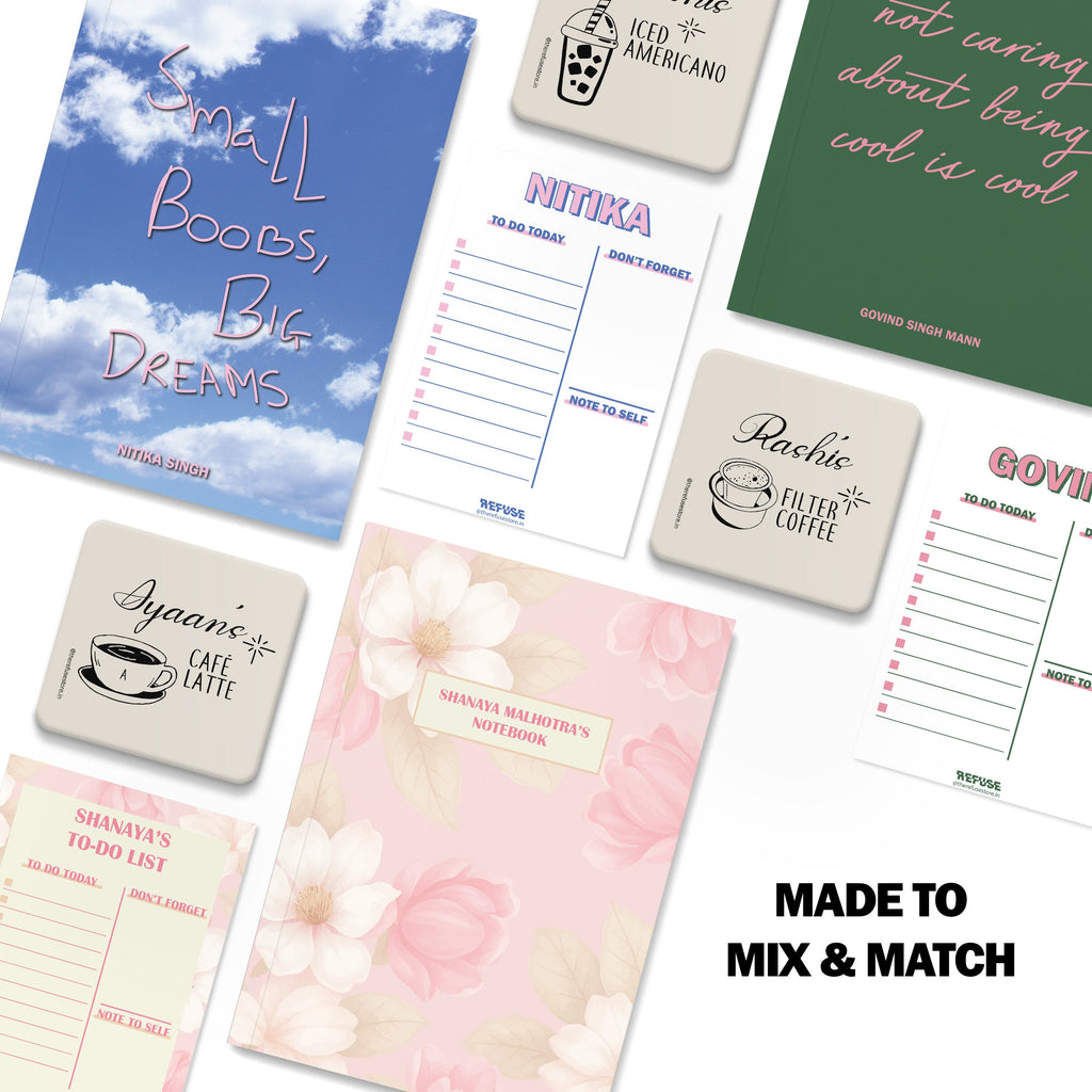 personalised notebook notepad & coaster set