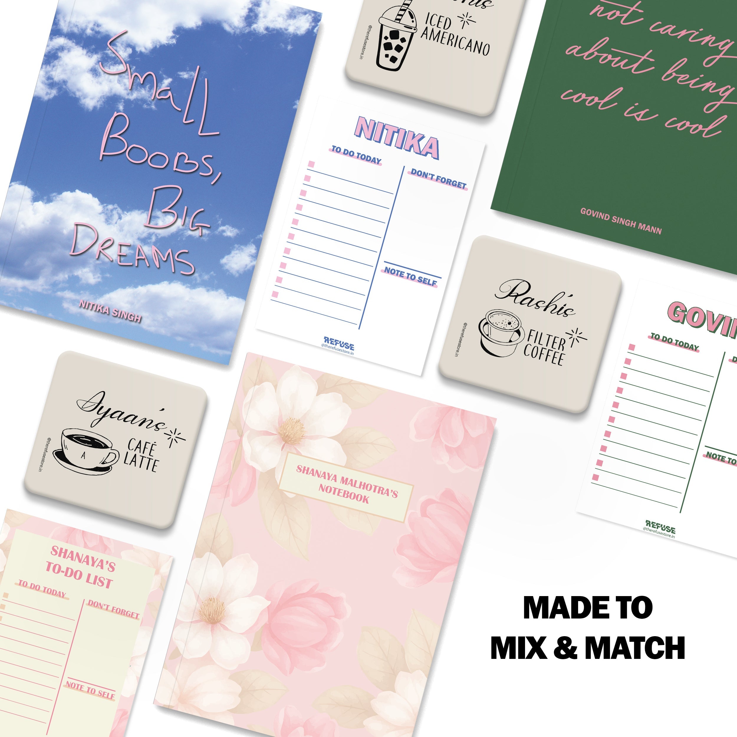 personalised notebook notepad & coaster set