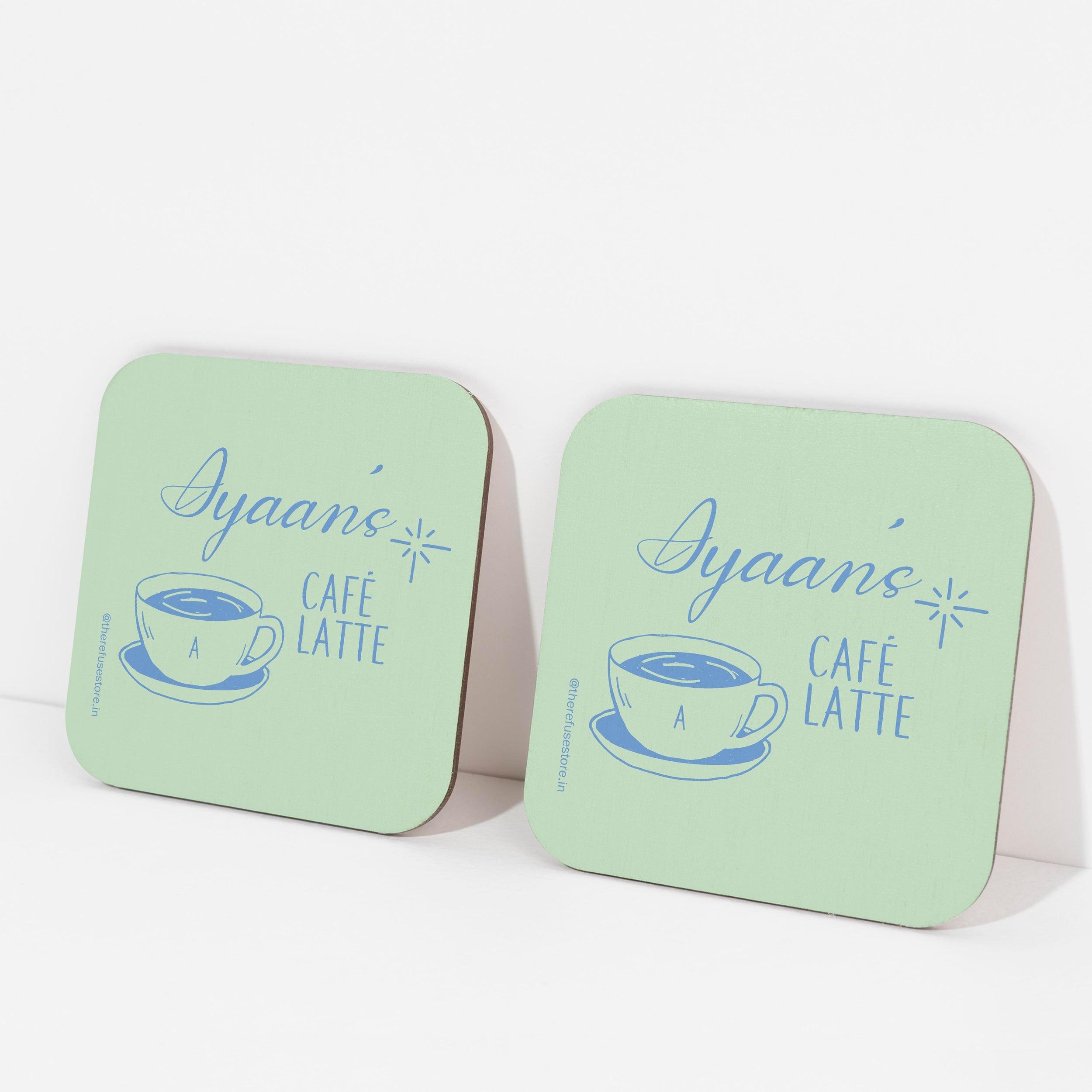 Green persoanlised cafe latte coasters