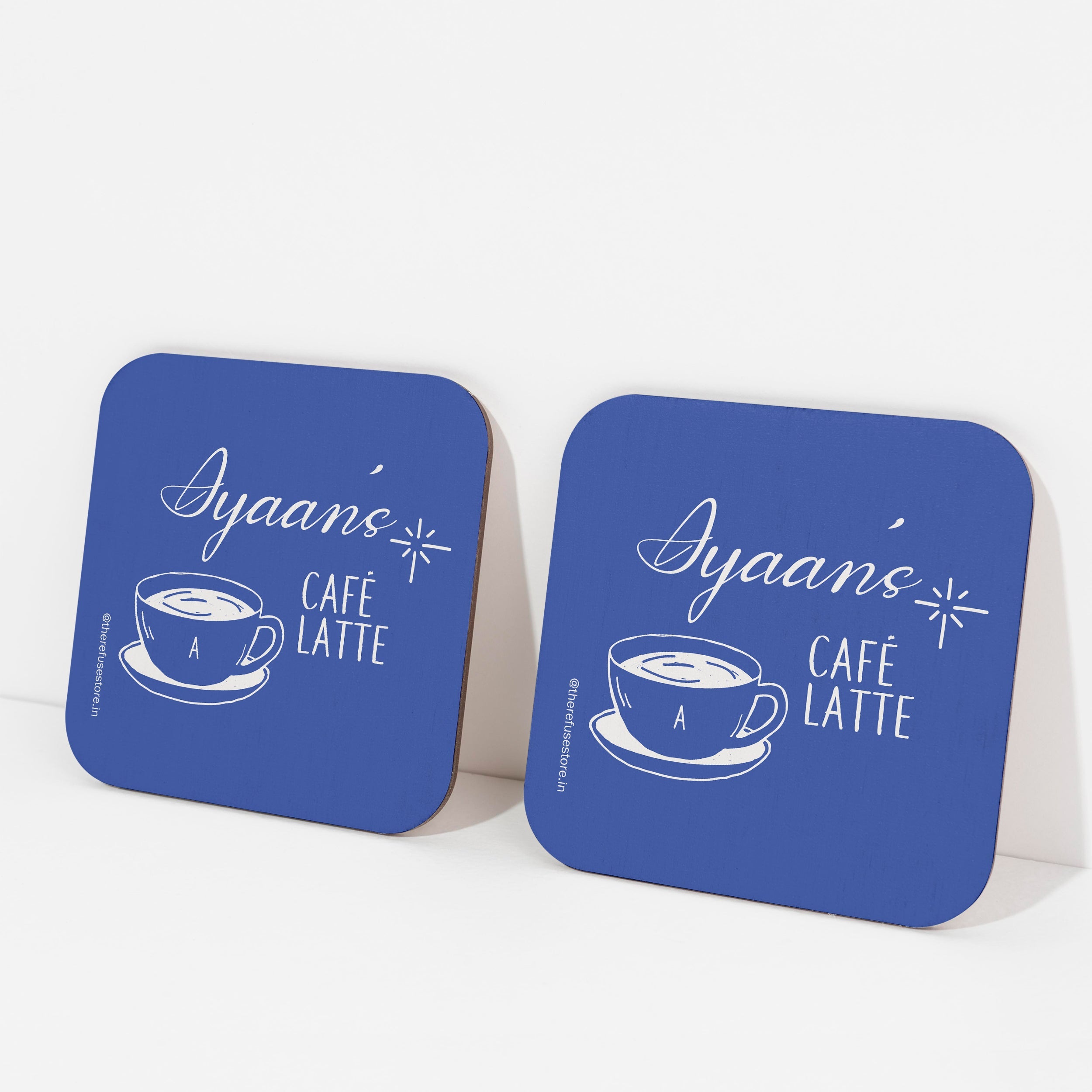 Blue persoanlised cafe latte coasters