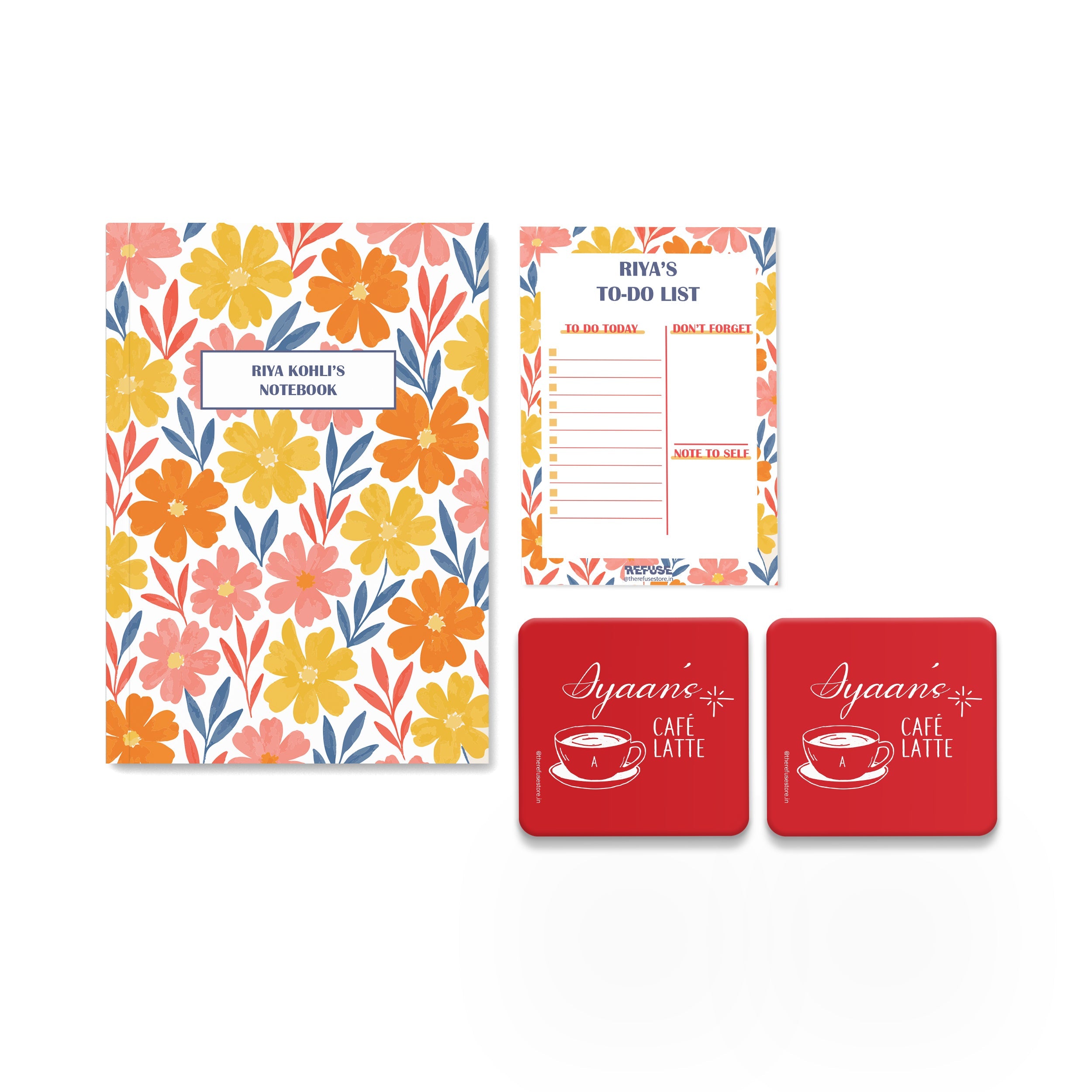personalised notebook notepad & coaster set