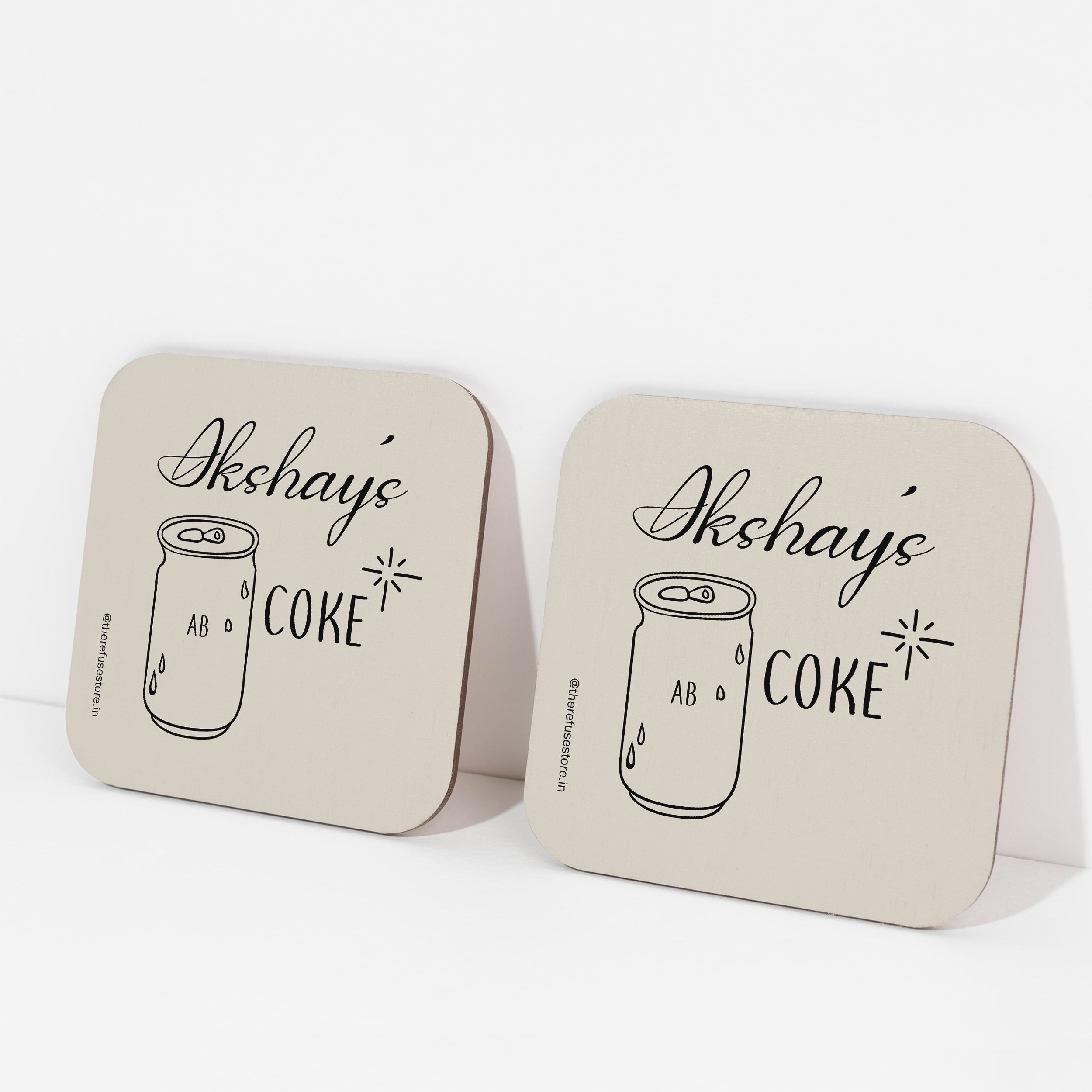 beige persoanlised coke coasters