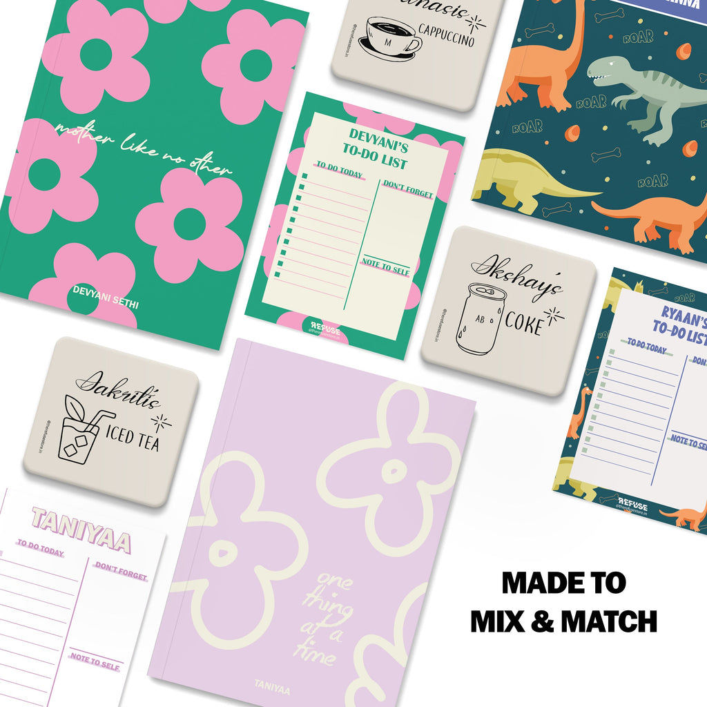 personalised notebook notepad & coaster set
