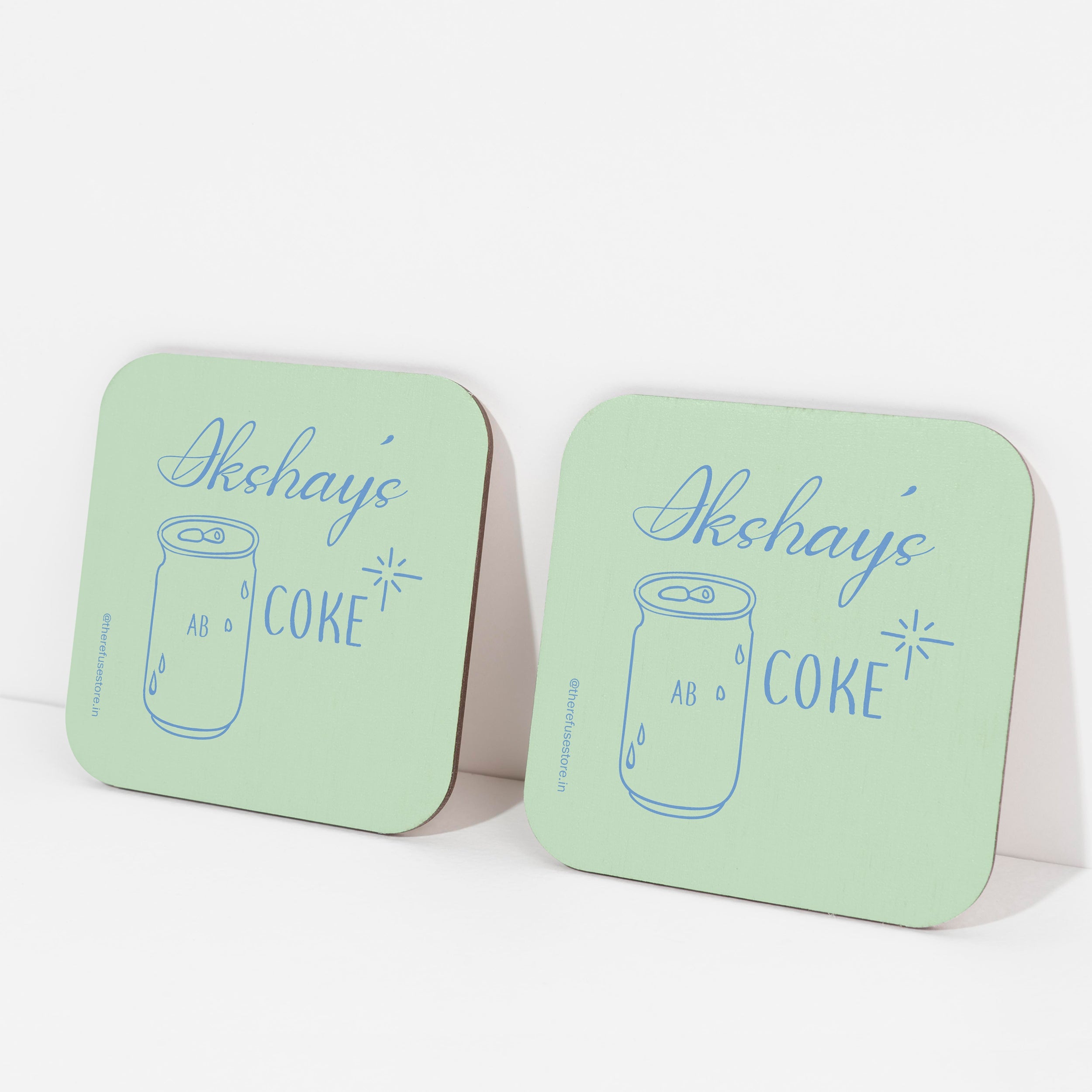 Green persoanlised coke coasters