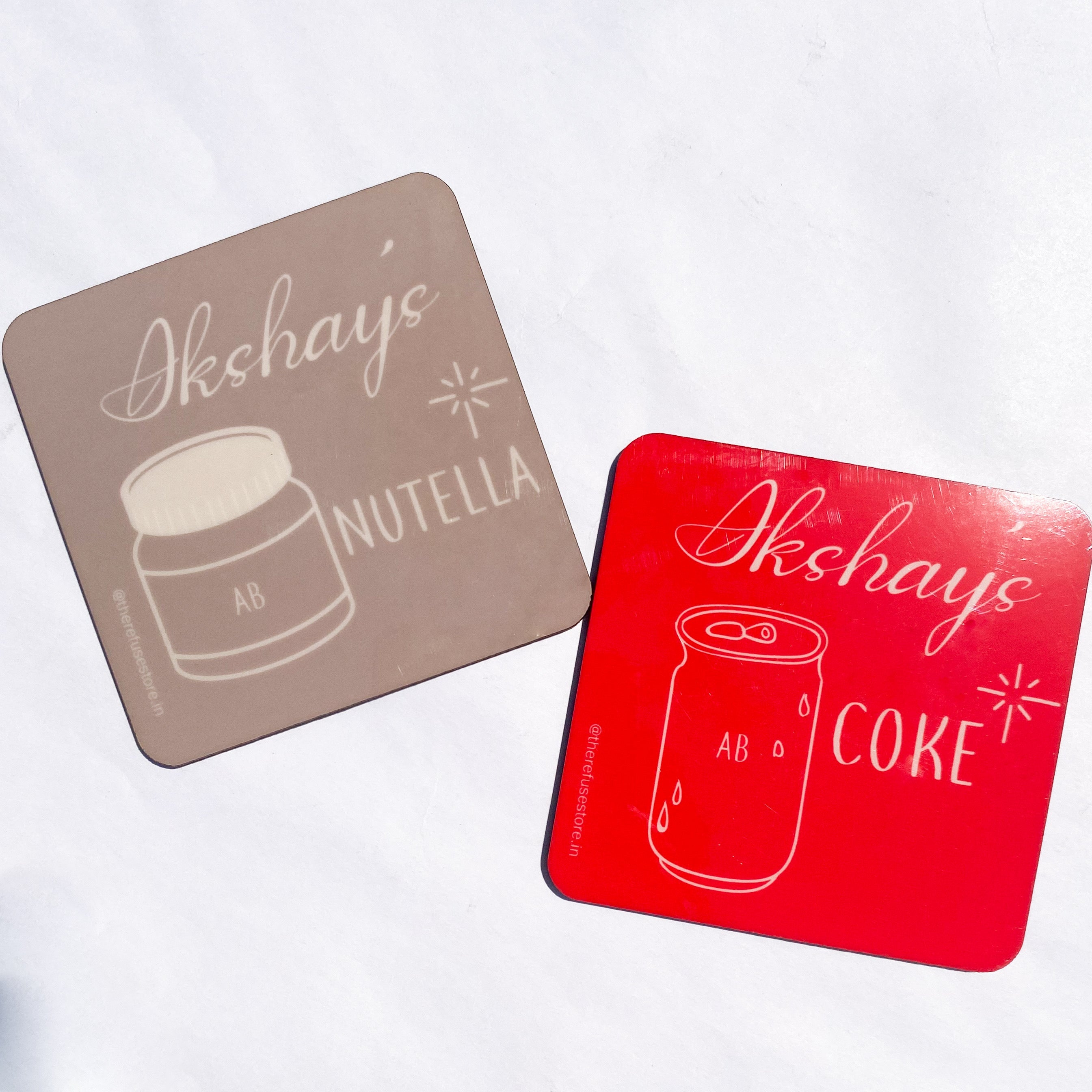 Red persoanlised coke coasters