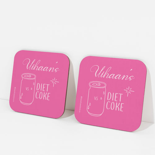 Pink persoanlised diet coke coasters