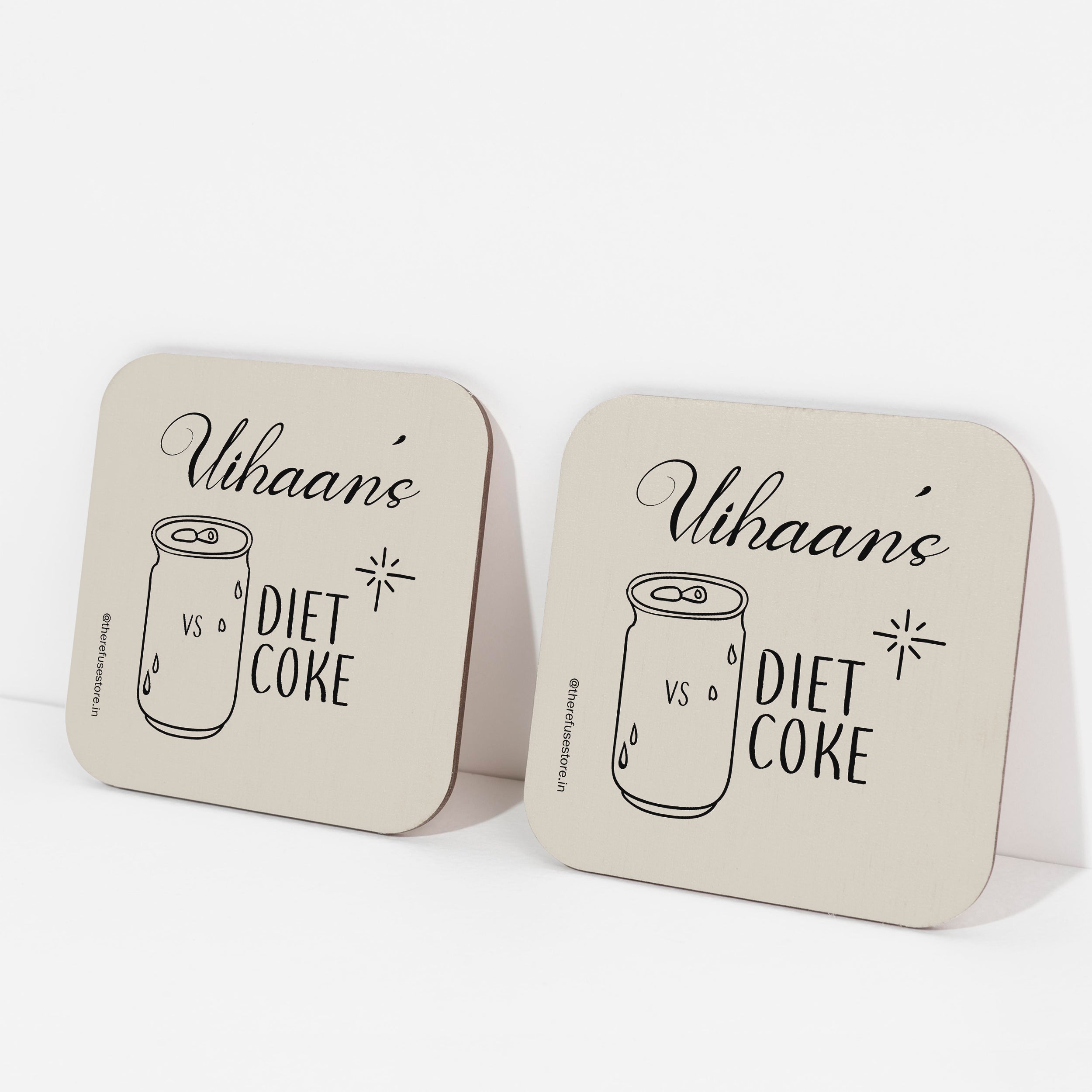 Beige persoanlised diet coke coasters