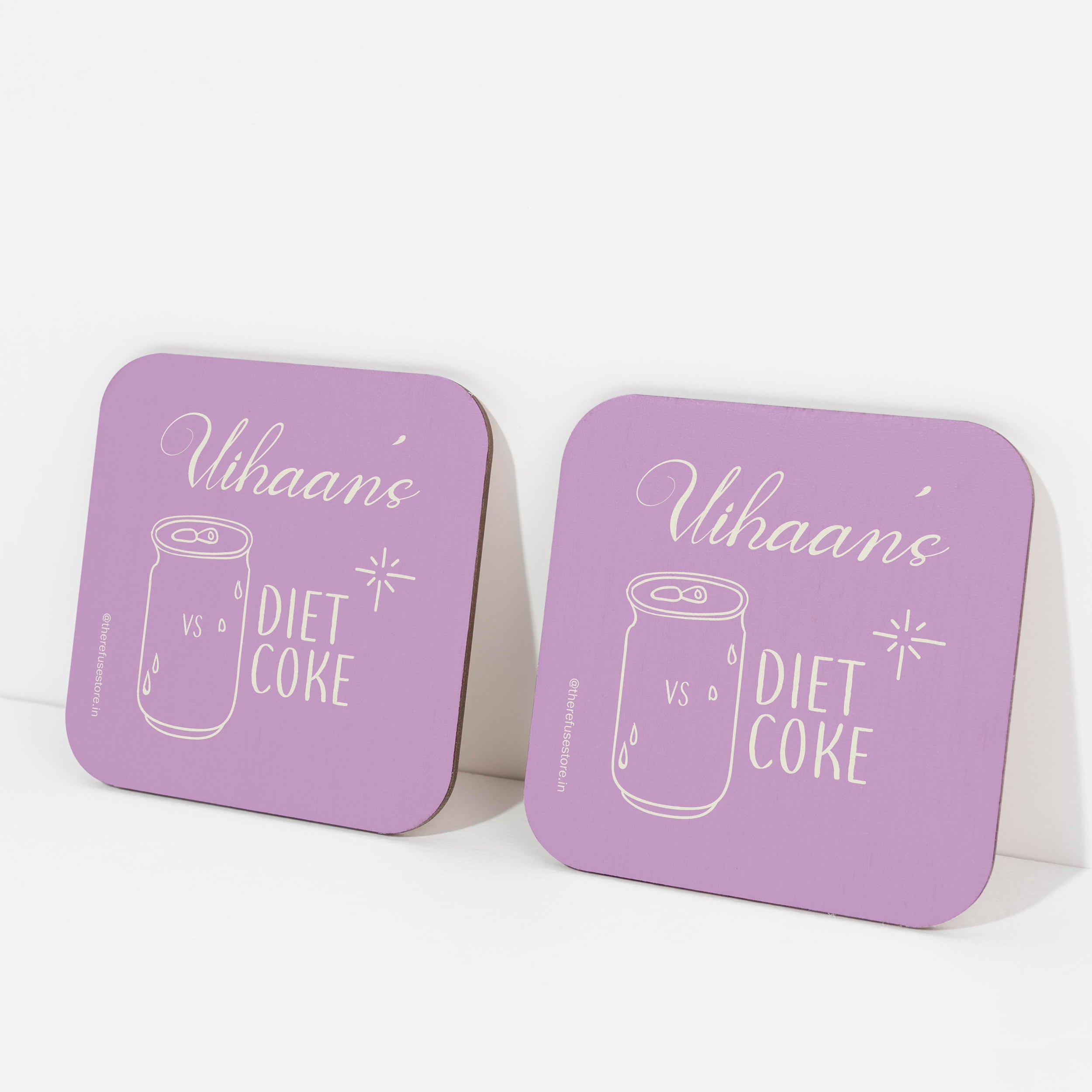 Lilac persoanlised diet coke coasters