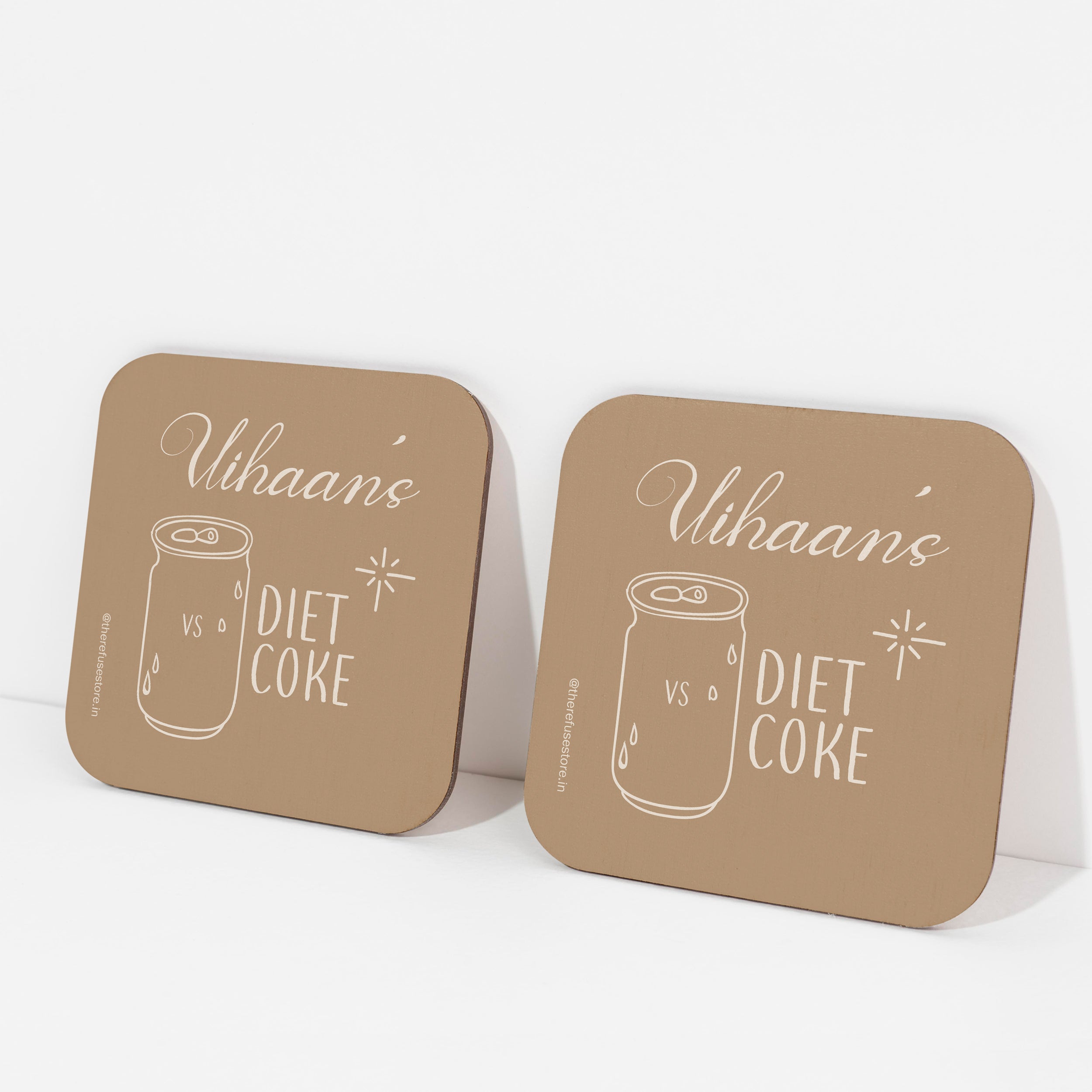 Brown persoanlised diet coke coasters