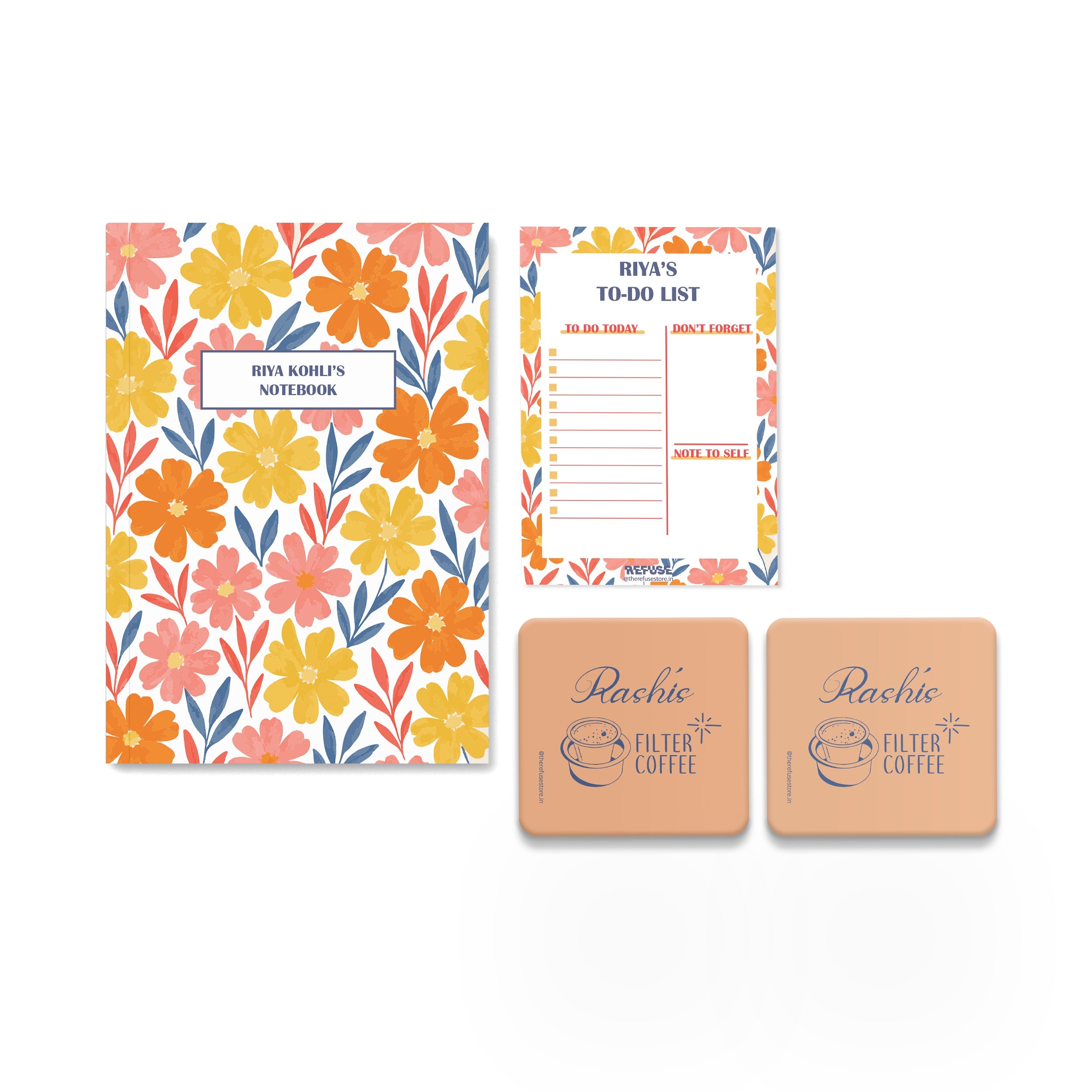 personalised notebook notepad & coaster set