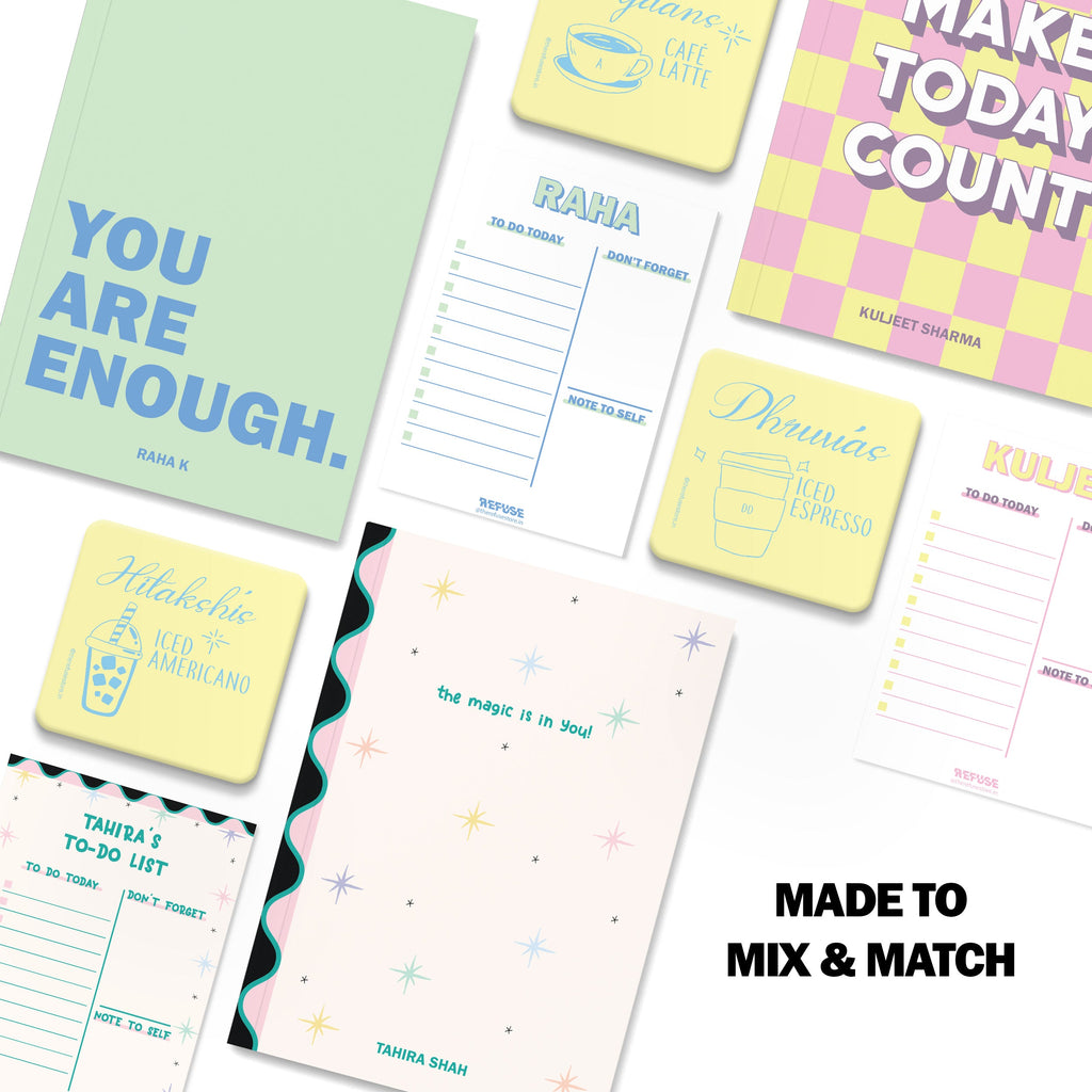 personalised notebook notepad & coaster set