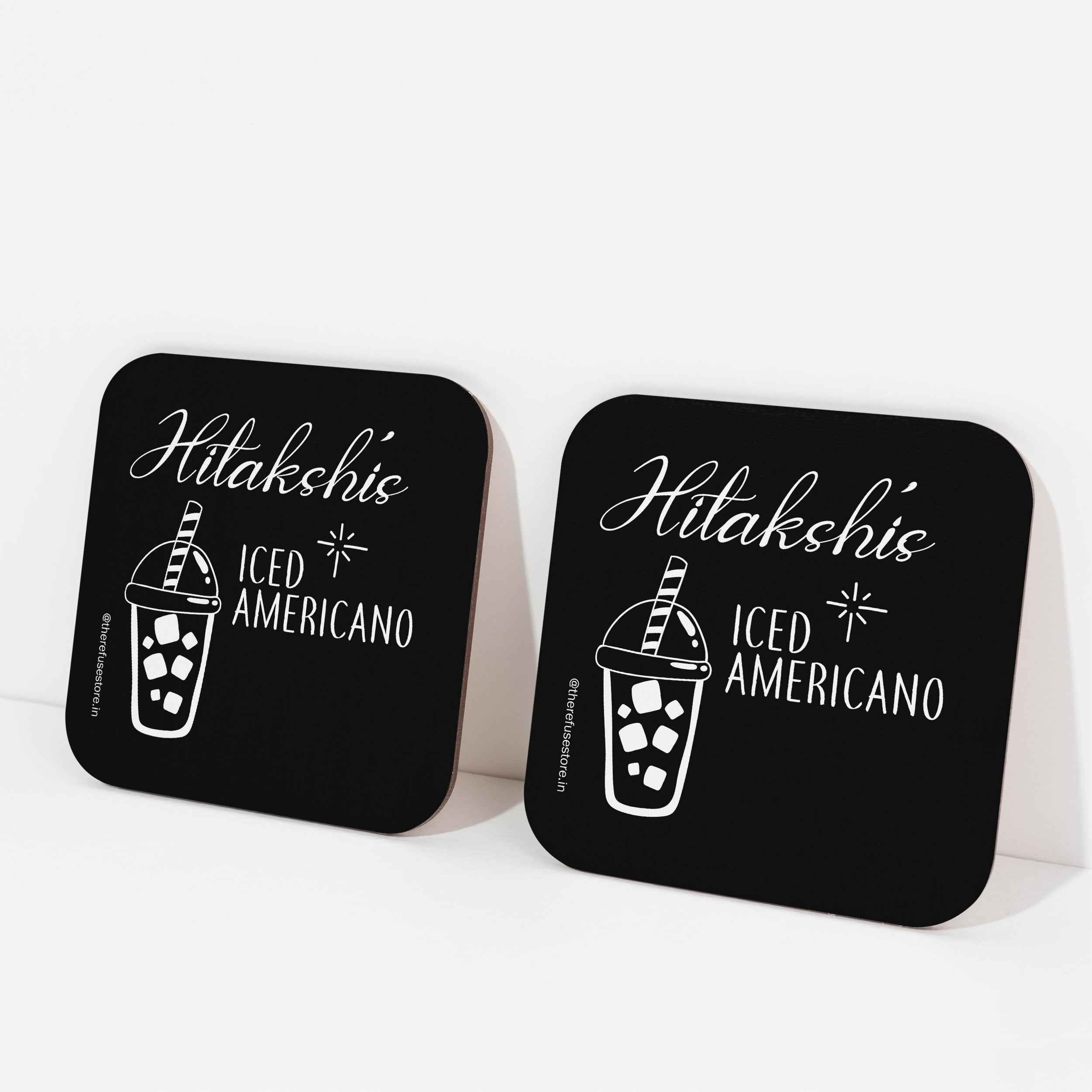 Black persoanlised Iced Americano coasters