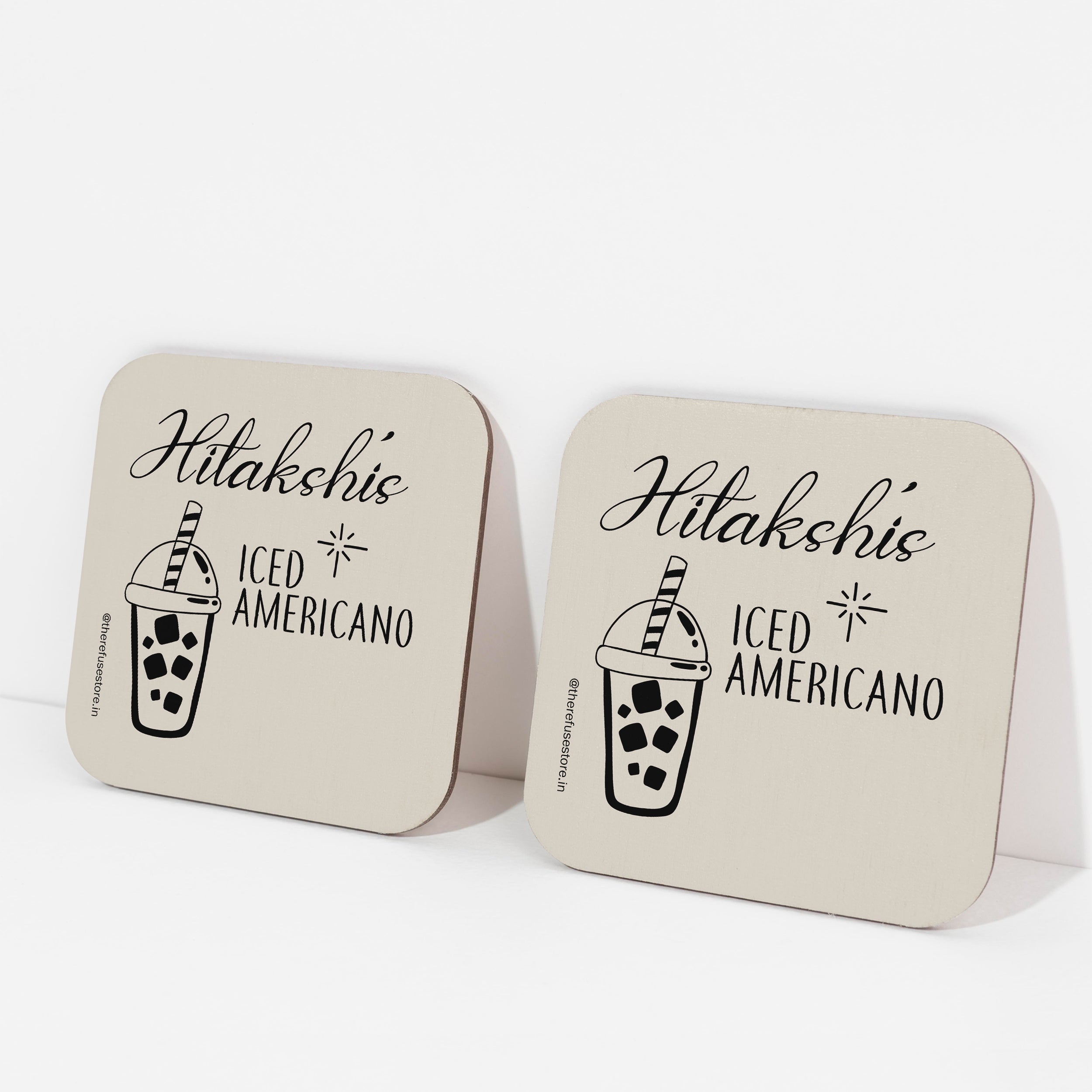 Beige persoanlised Iced Americano coasters