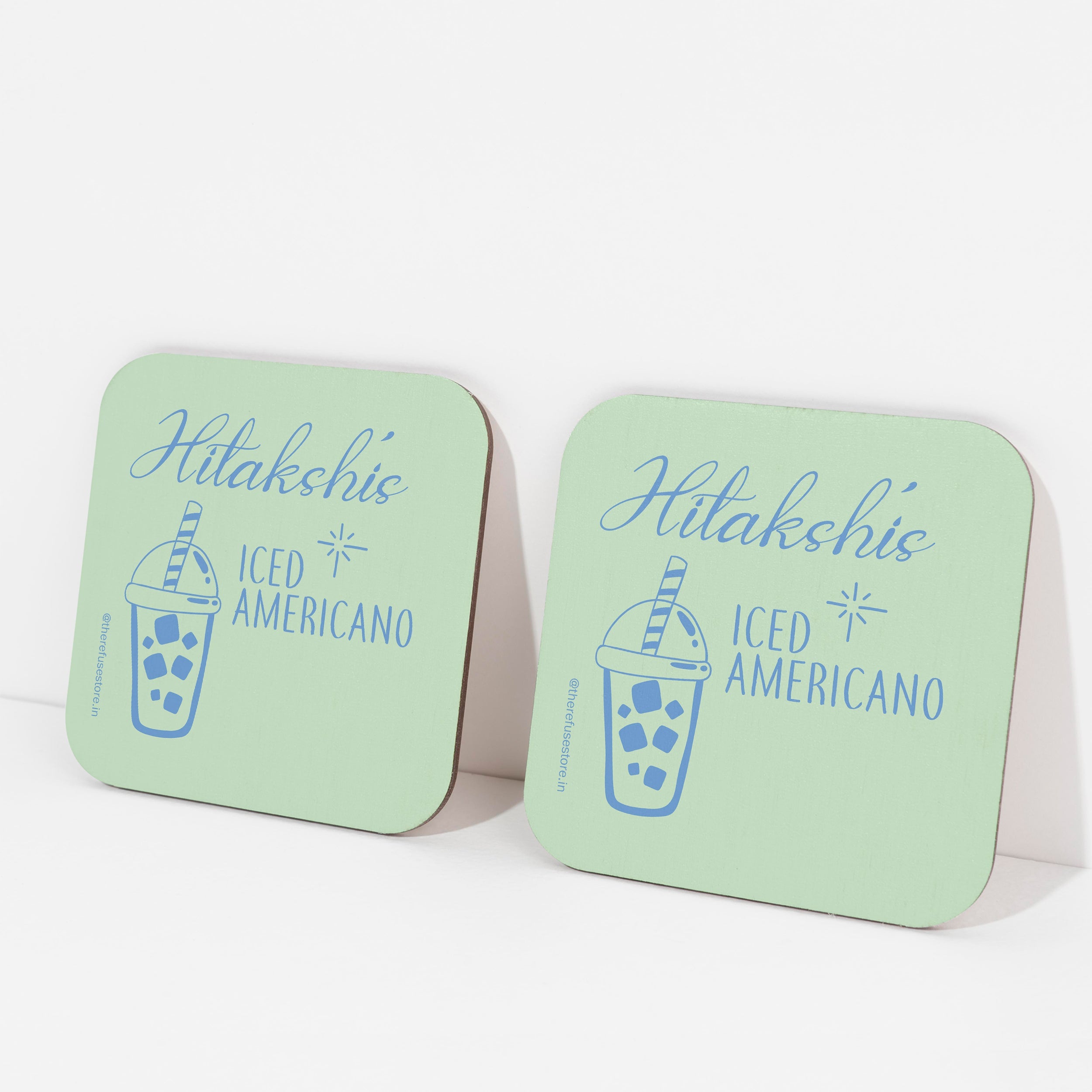 Green persoanlised Iced Americano coasters