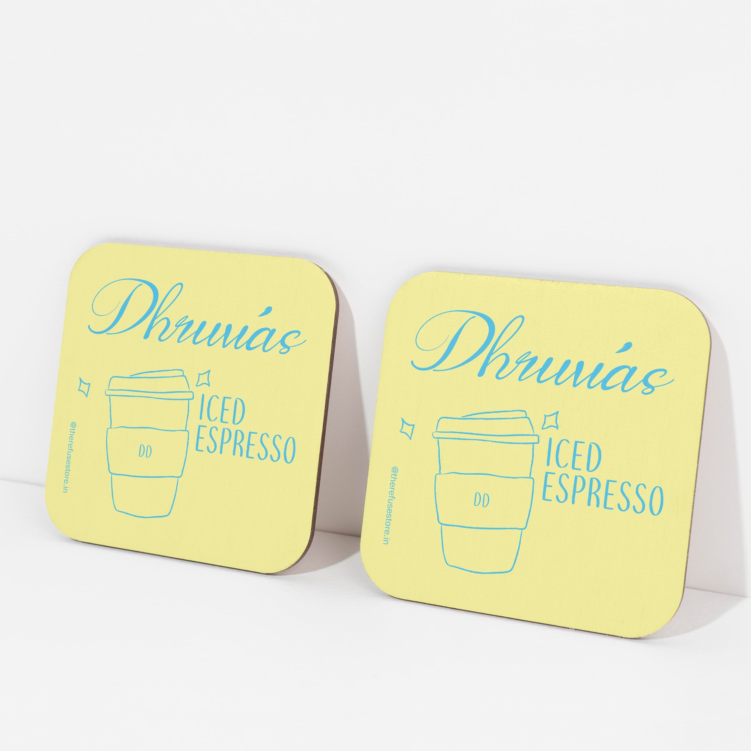 Yellow persoanlised Iced Espresso coasters