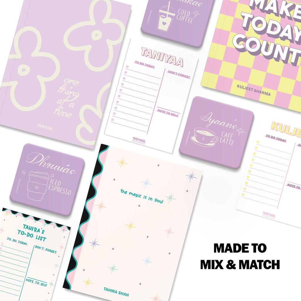 personalised notebook notepad & coaster set