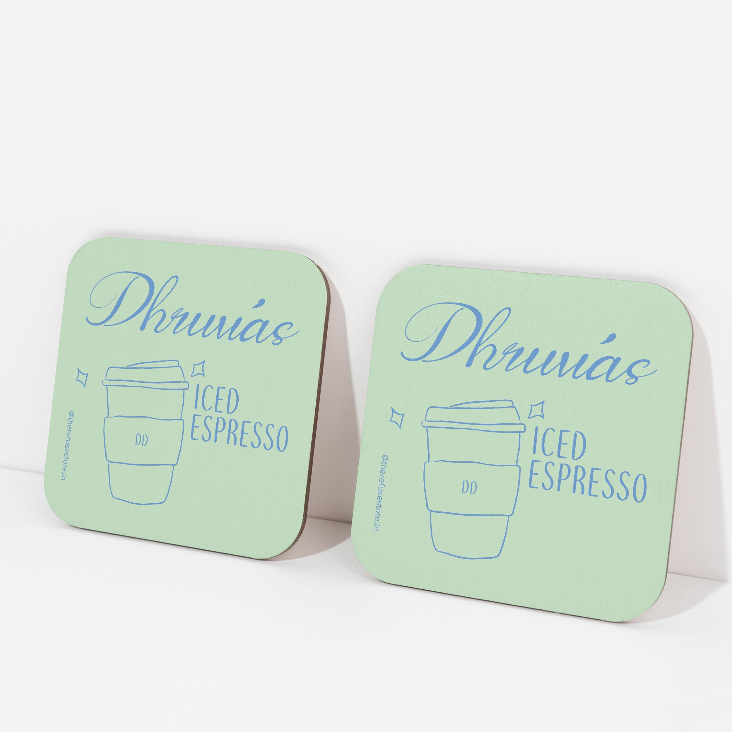 Green persoanlised Iced Espresso coasters