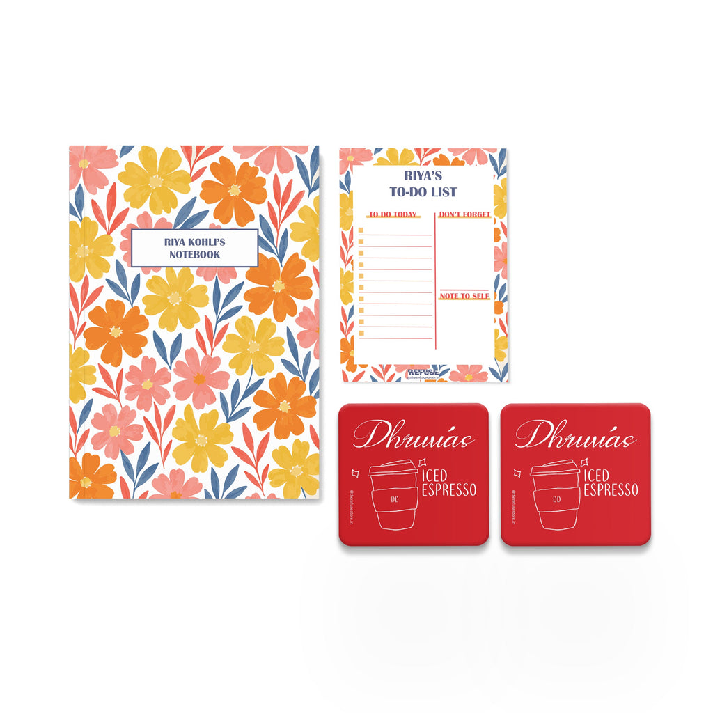 personalised notebook notepad & coaster set