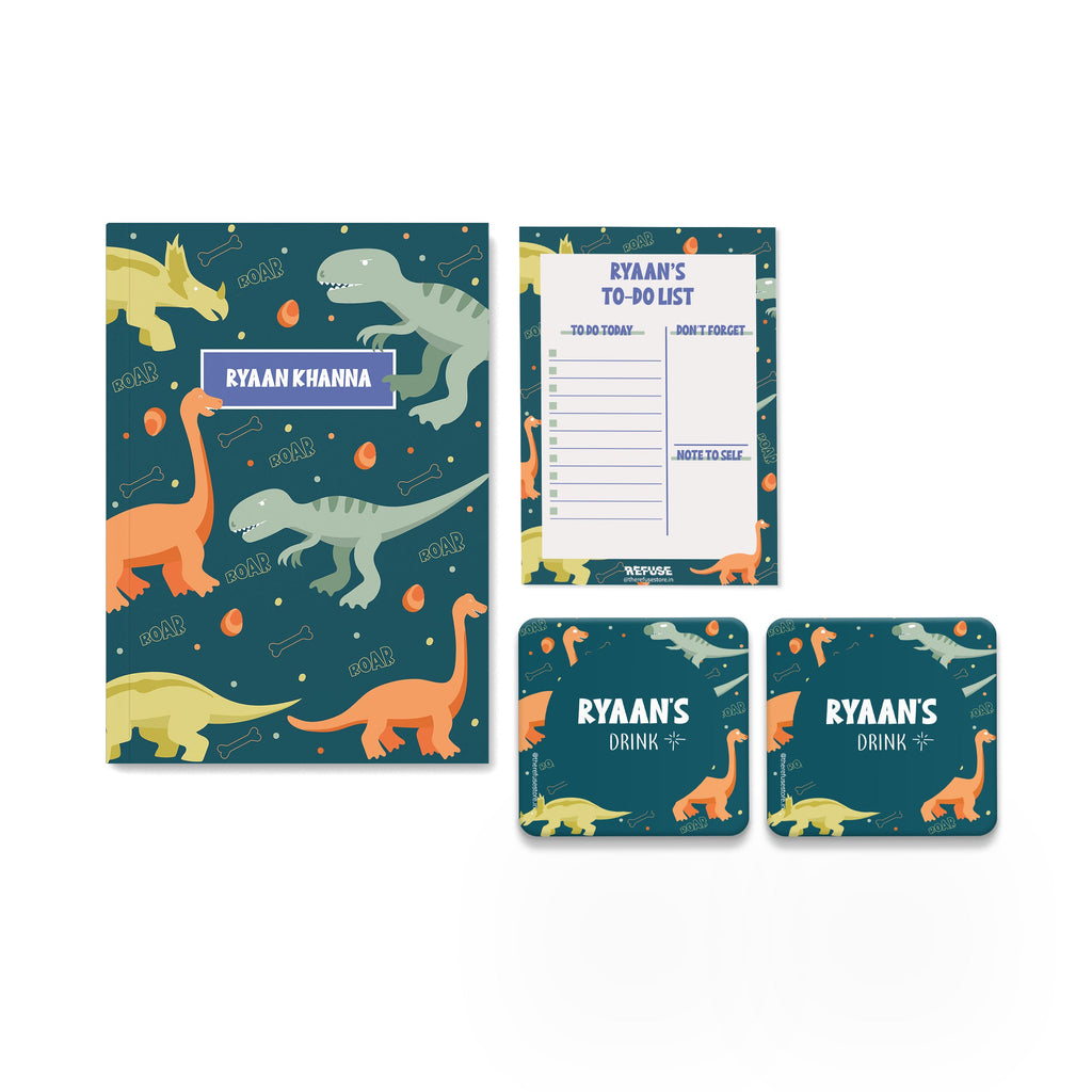 Dinosaur personalised notebook,notepad & coasters