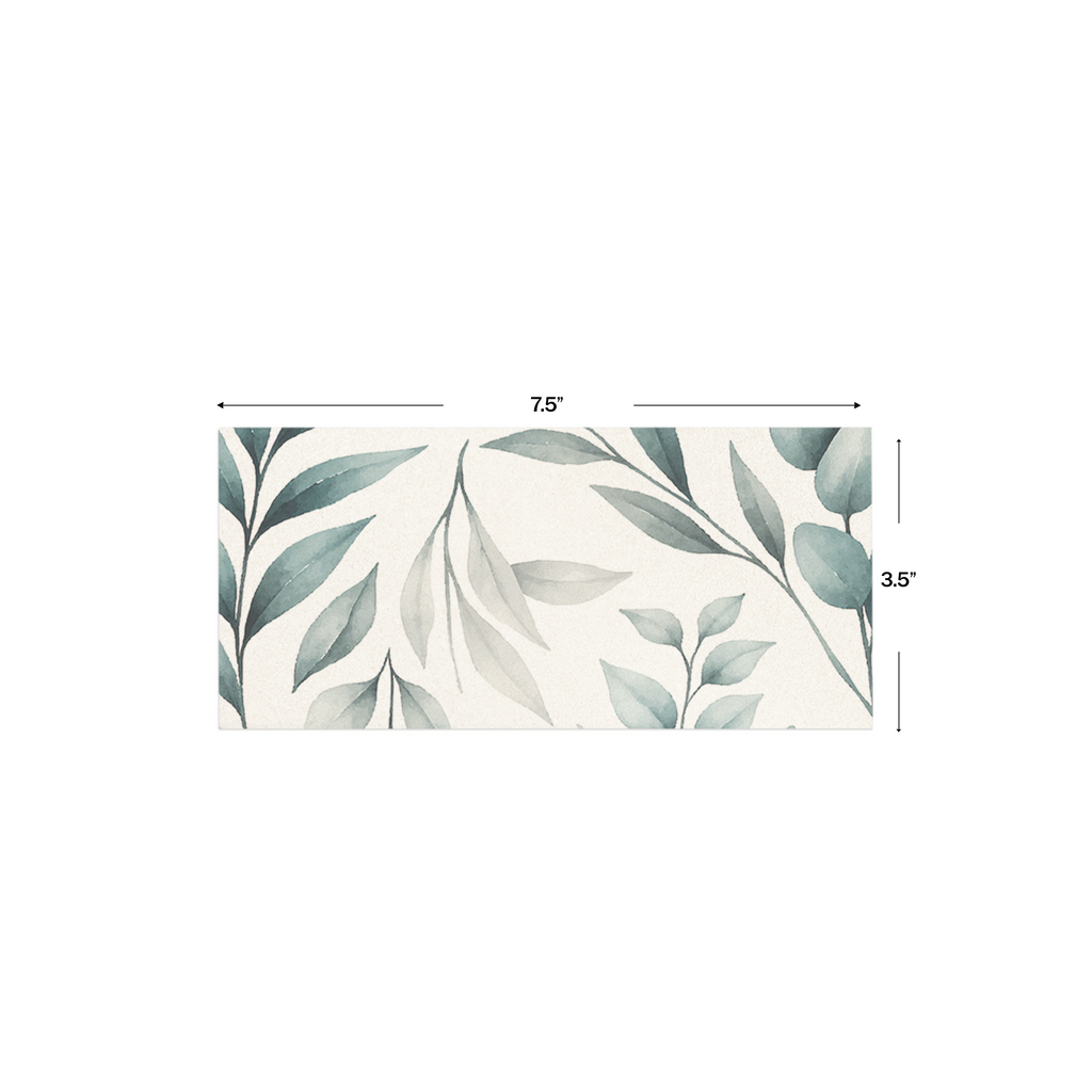Green Leaves Metallic Personalised Money Envelopes shown with dimensions on a white background