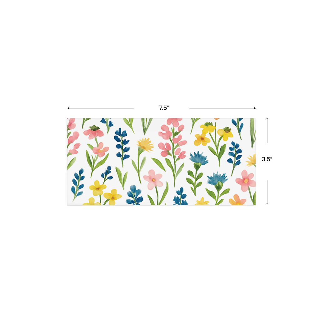 White Multi Floral Personalised Money Envelopes shown with dimensions on a white background