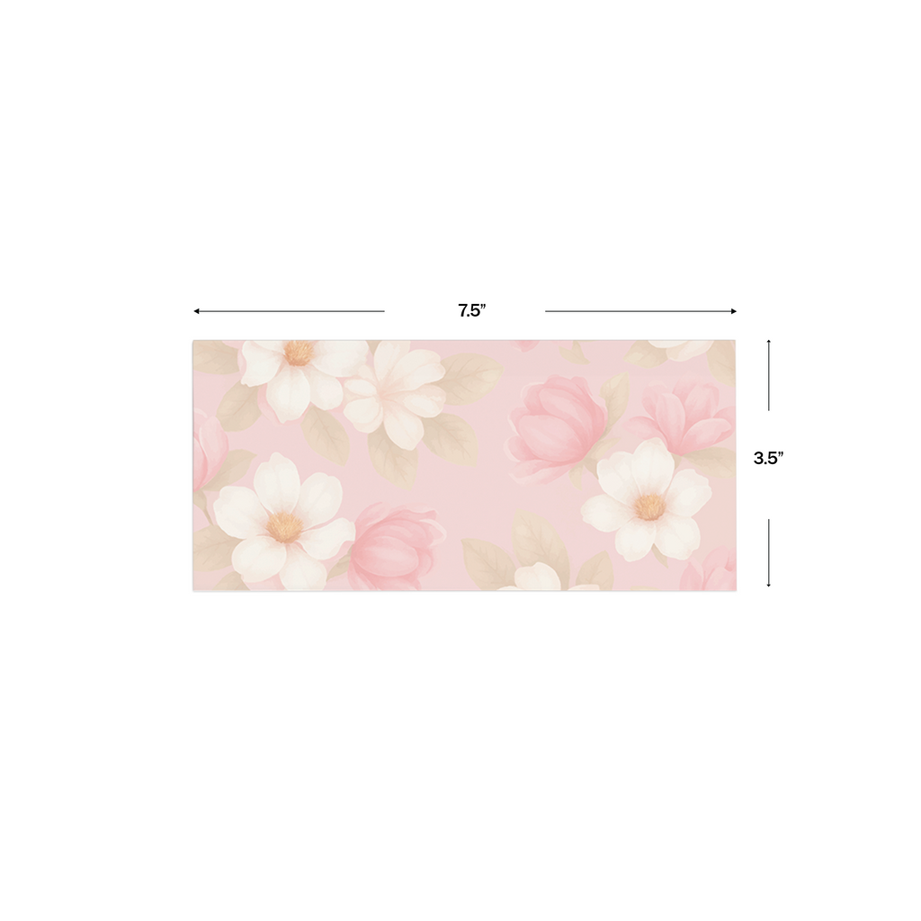 Shades Of Pink Floral Personalised Money Envelopes shown with dimensions on a white background