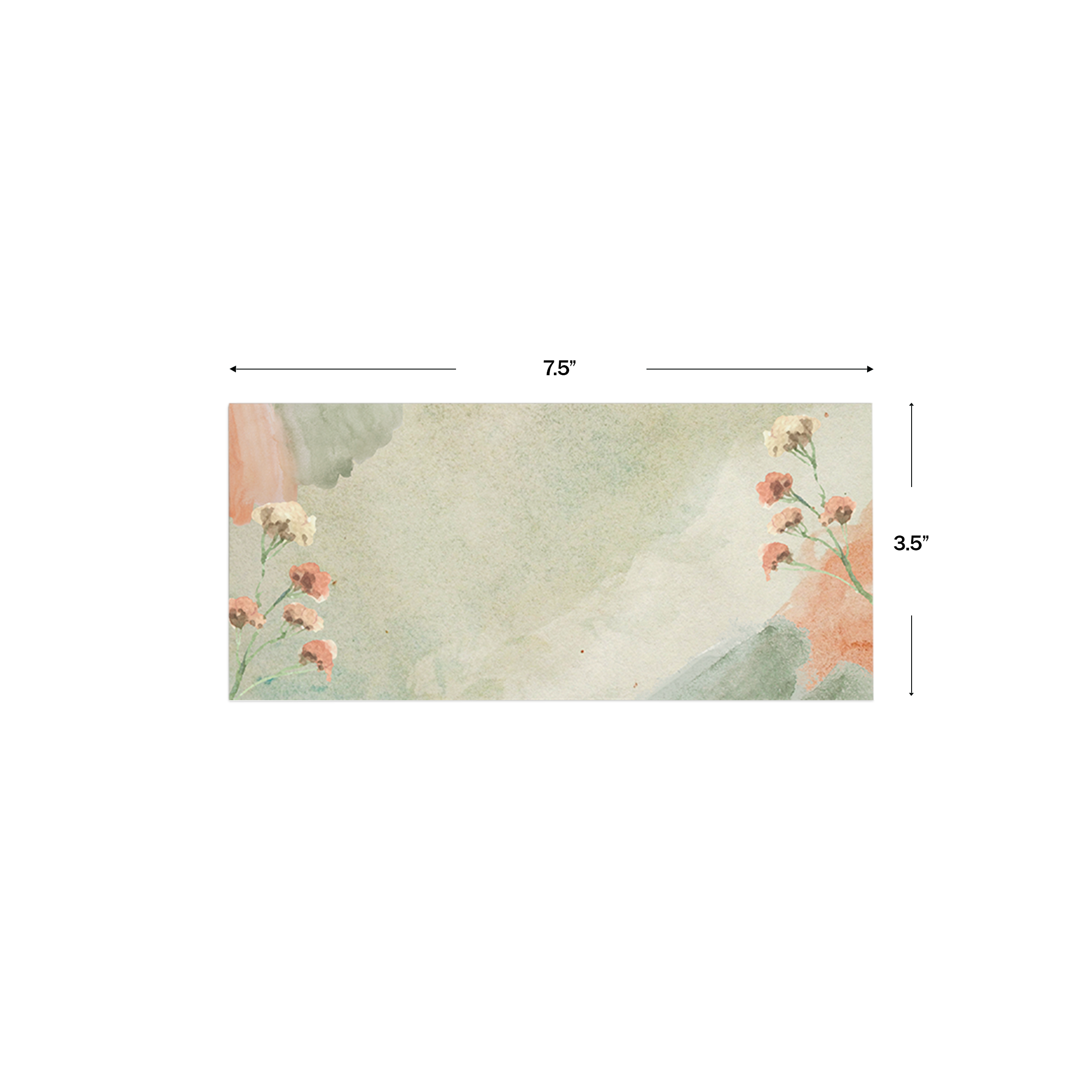 Green & Orange Watercolour Personalised Money Envelopes shown with dimensions on a white background