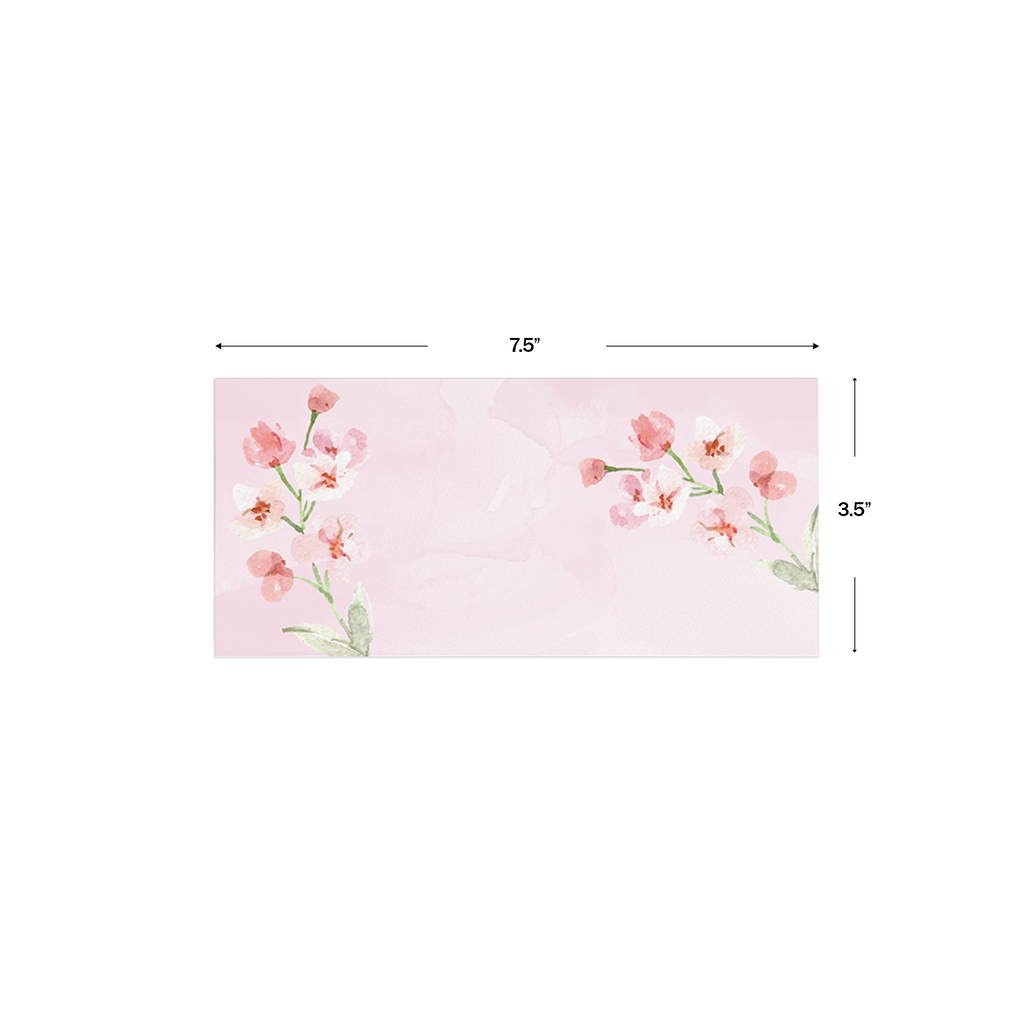 Pink Watercolour With Pink Flowers Personalised Money Envelopes shown with dimensions on a white background