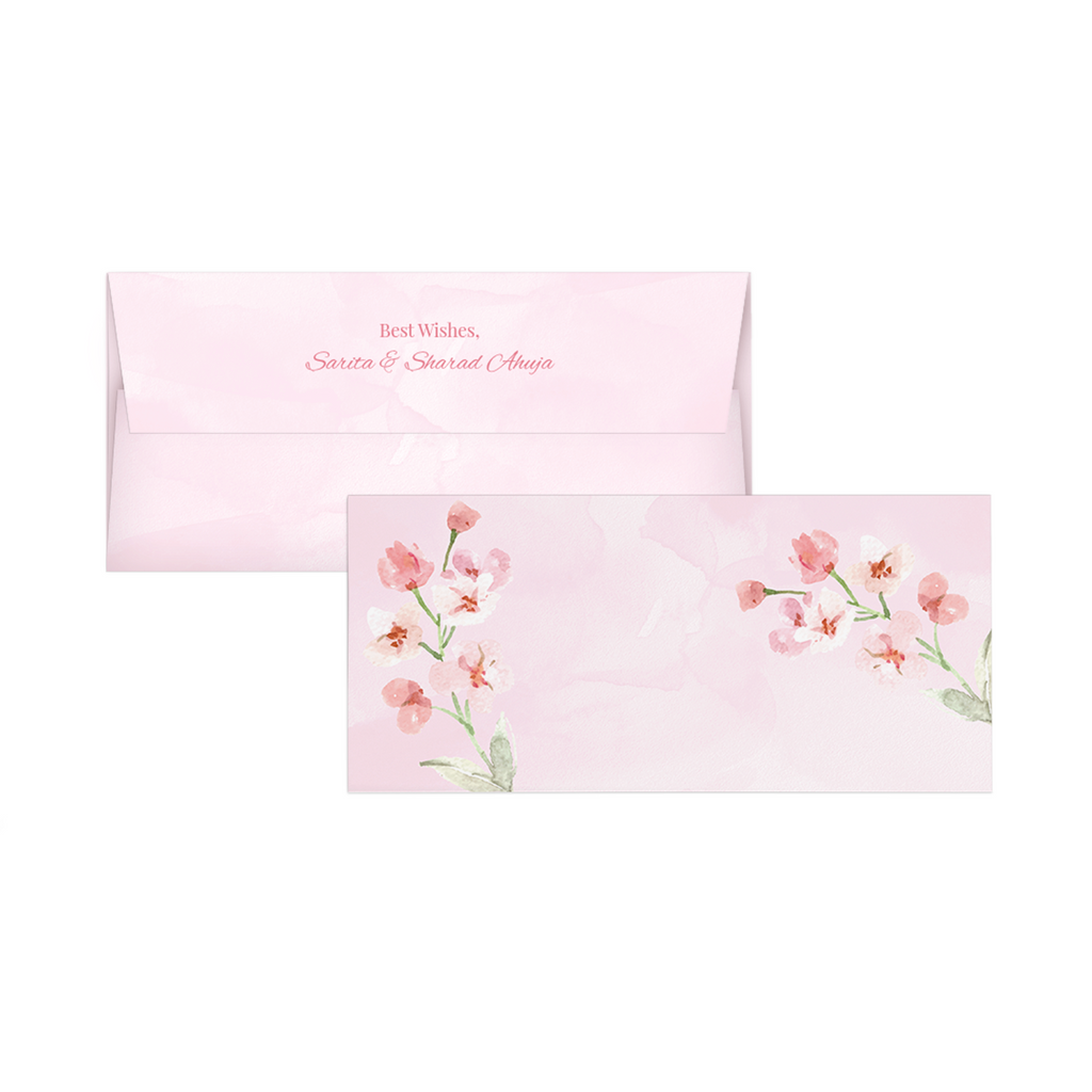 Pink Watercolour With Pink Flowers Personalised Money Envelopes