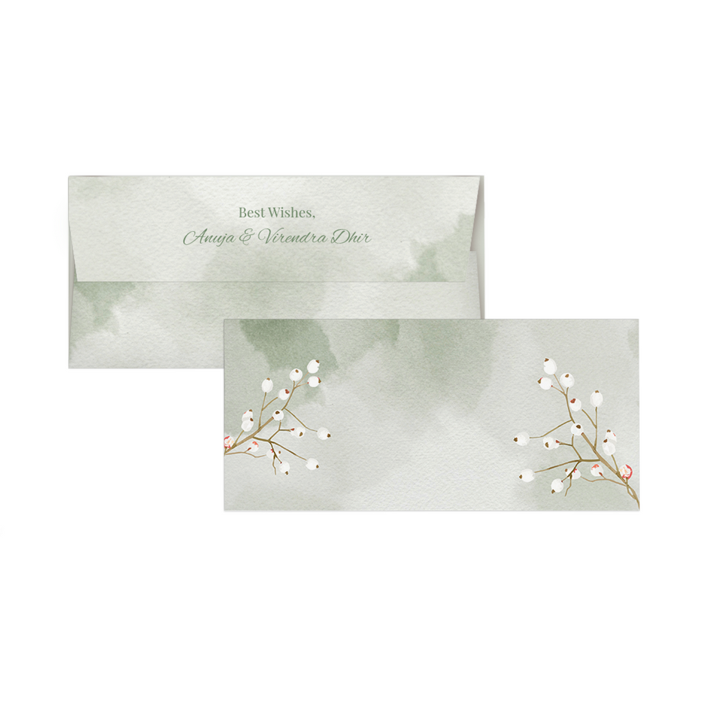 Green Watercolour With White Stem Personalised Money Envelopes