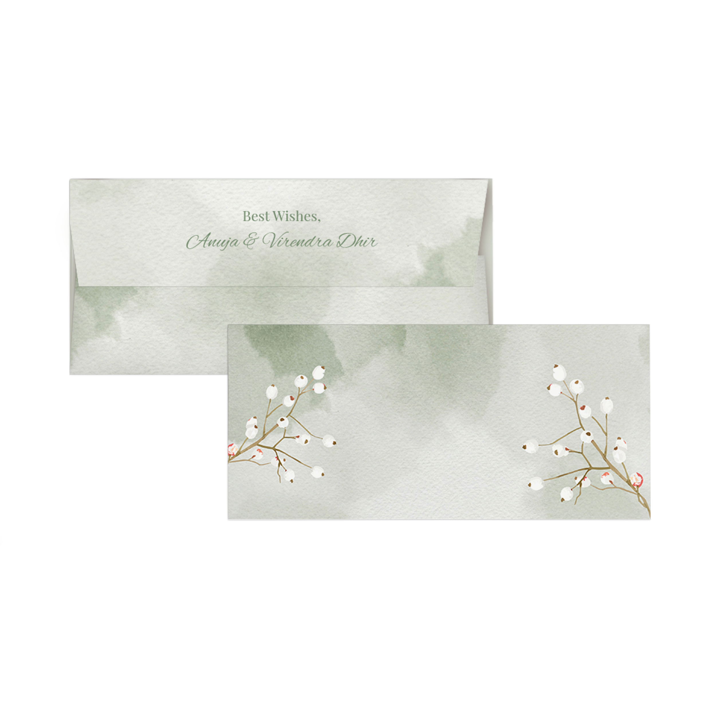 Green Watercolour With White Stem Personalised Money Envelopes