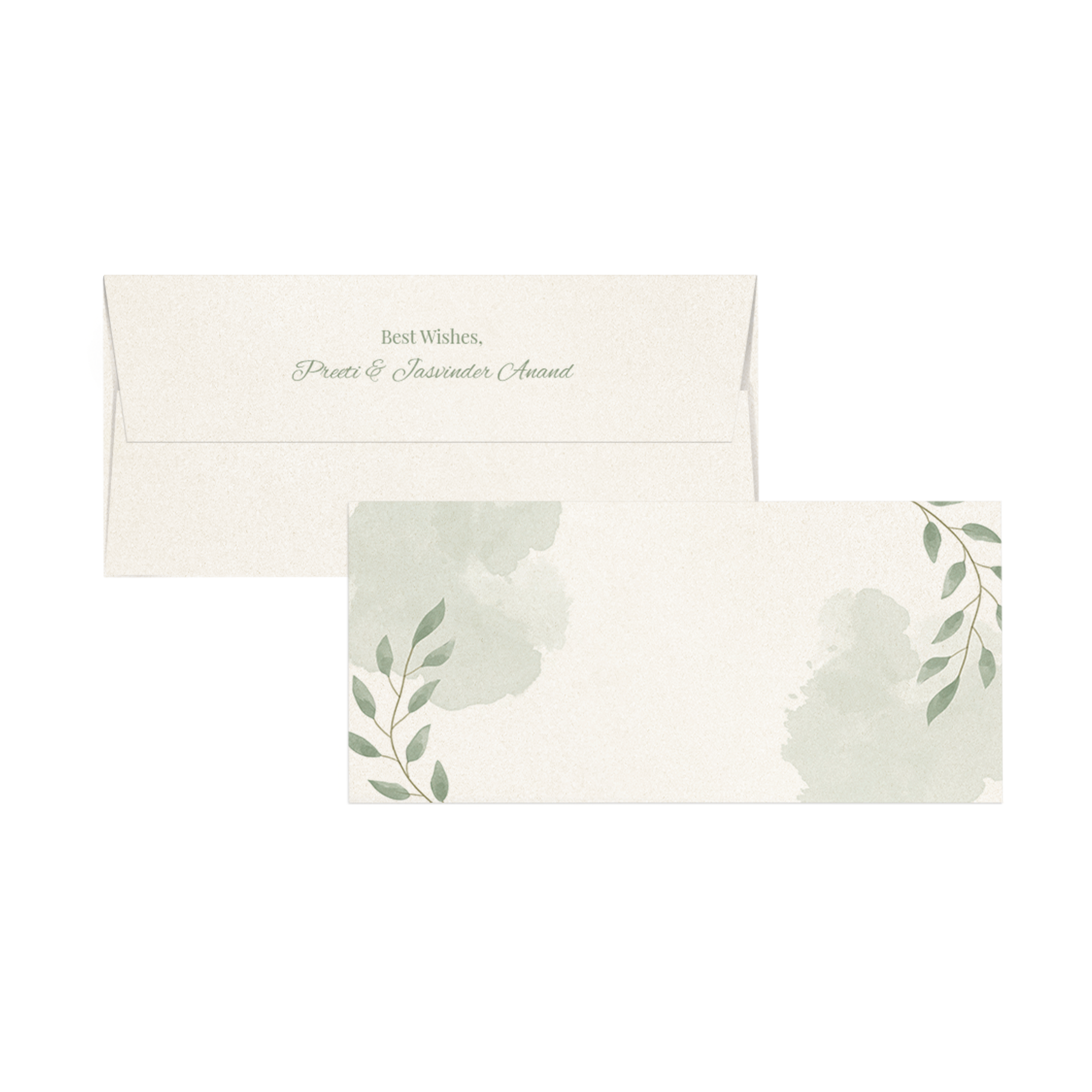 Green Watercolour Leaves Metallic Personalised Money Envelopes