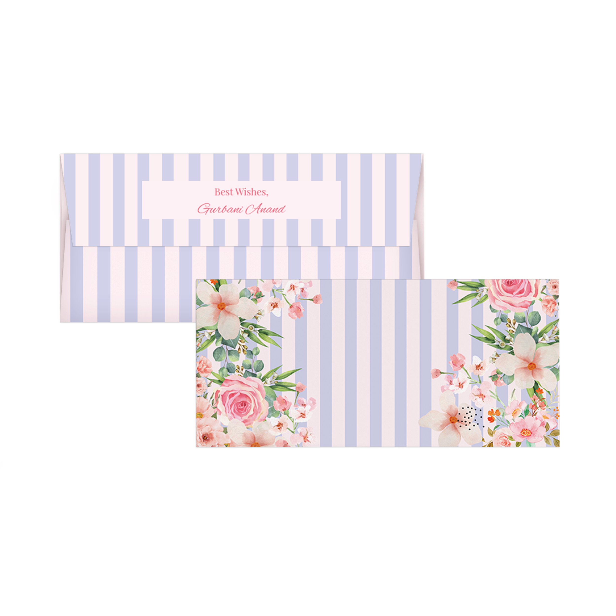 Stripped Pink Floral Personalised Money Envelopes