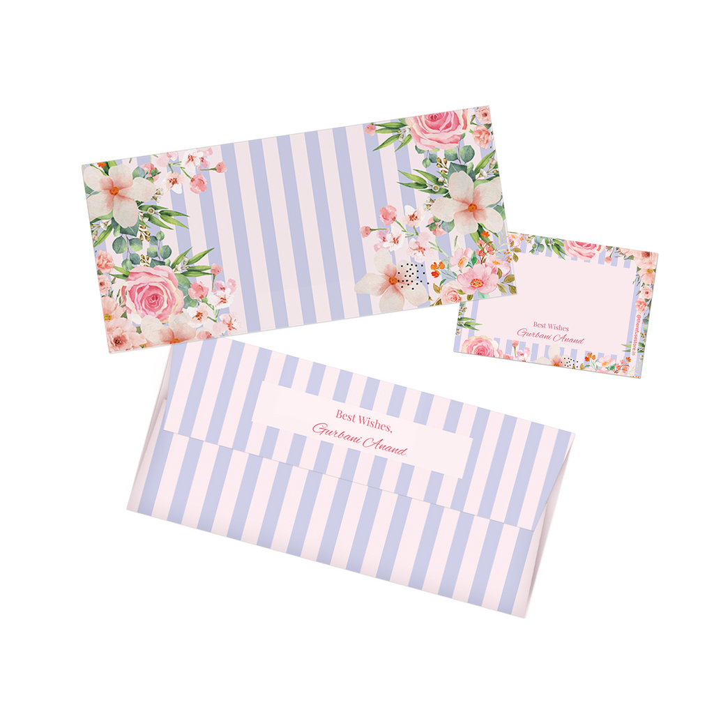 Stripped Pink Floral Personalised Money Envelopes with matching best wishes cards