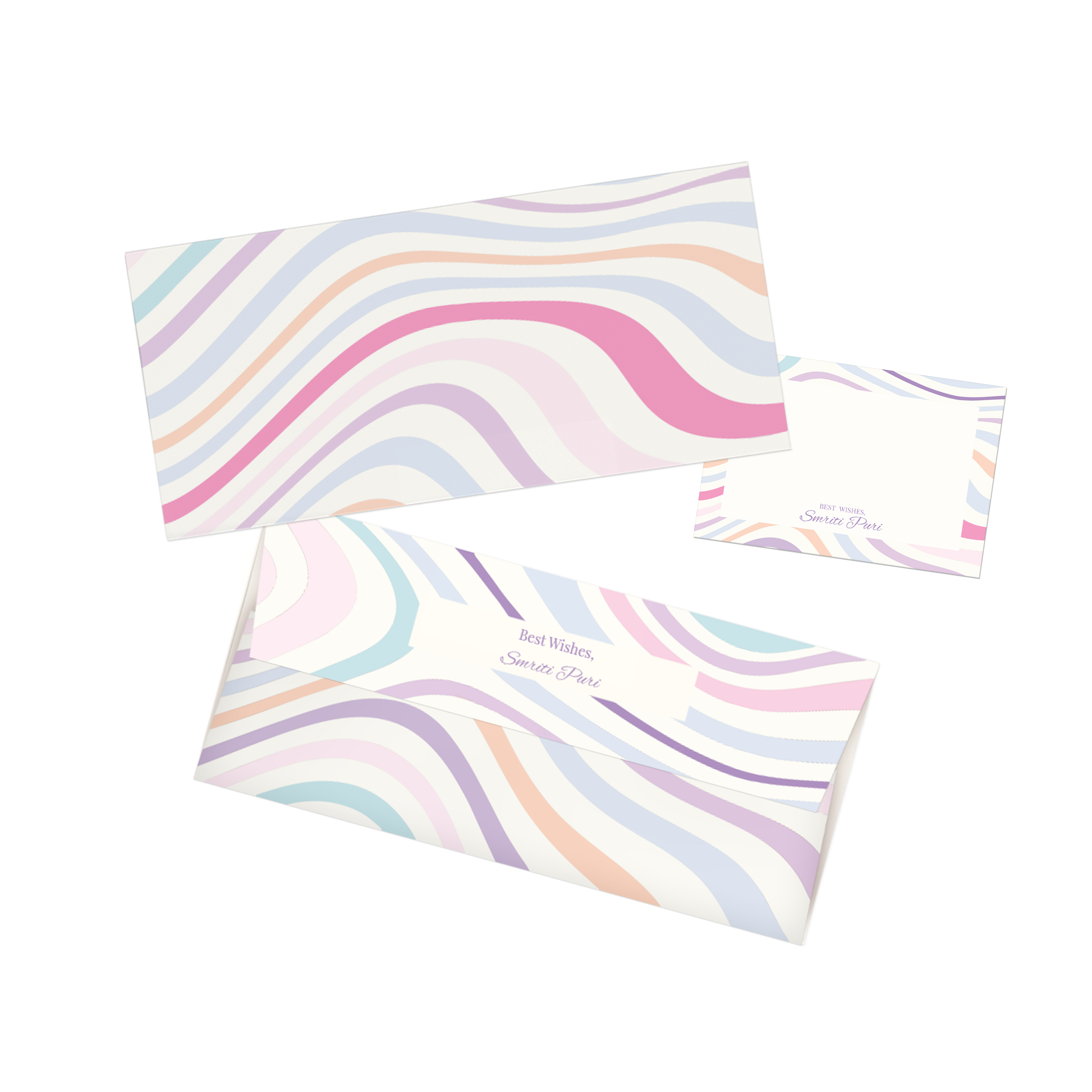 Wavy Pastels Personalised Money Envelopes with matching best wishes cards
