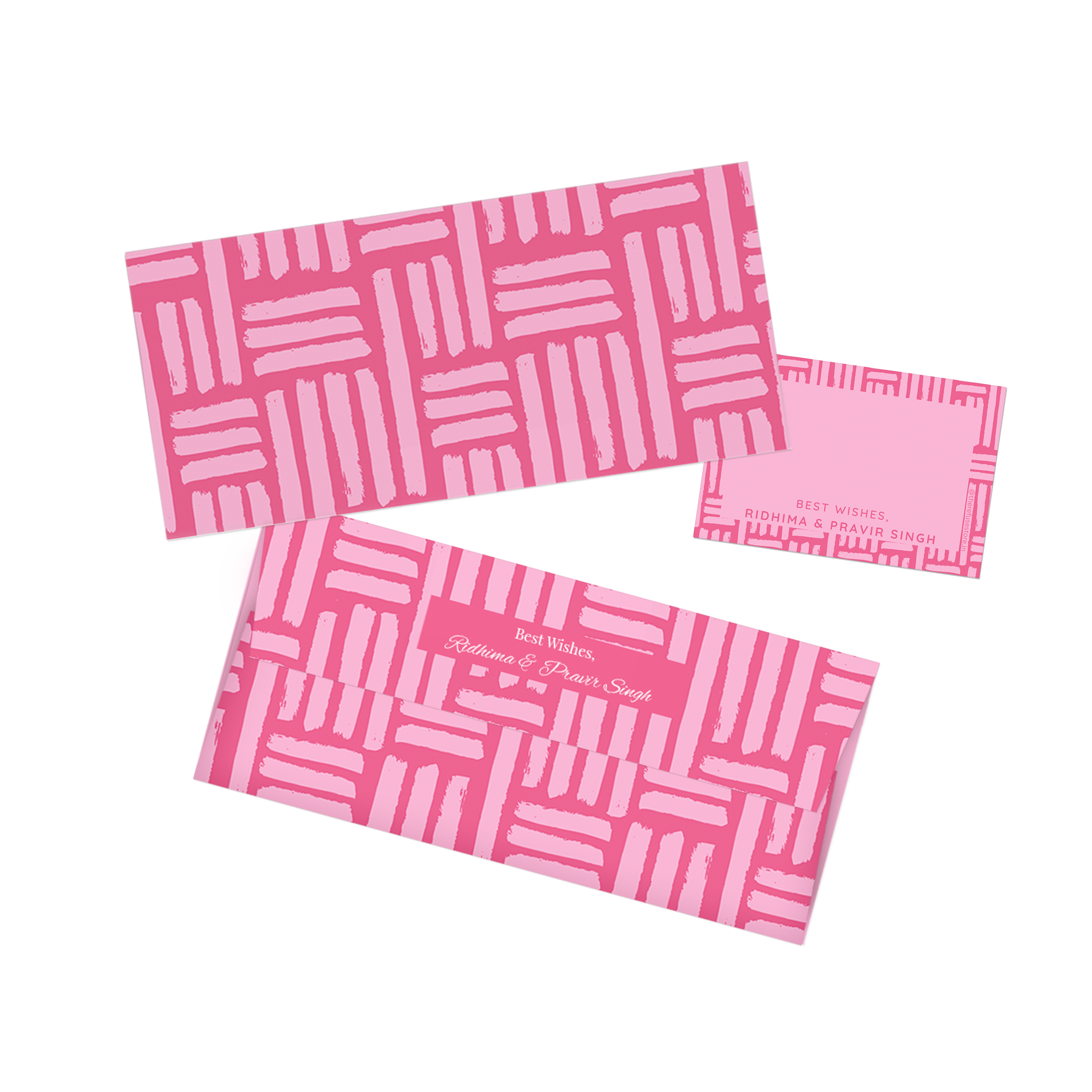 Hot Pink Brush Pattern Personalised Money Envelopes with matching best wishes cards