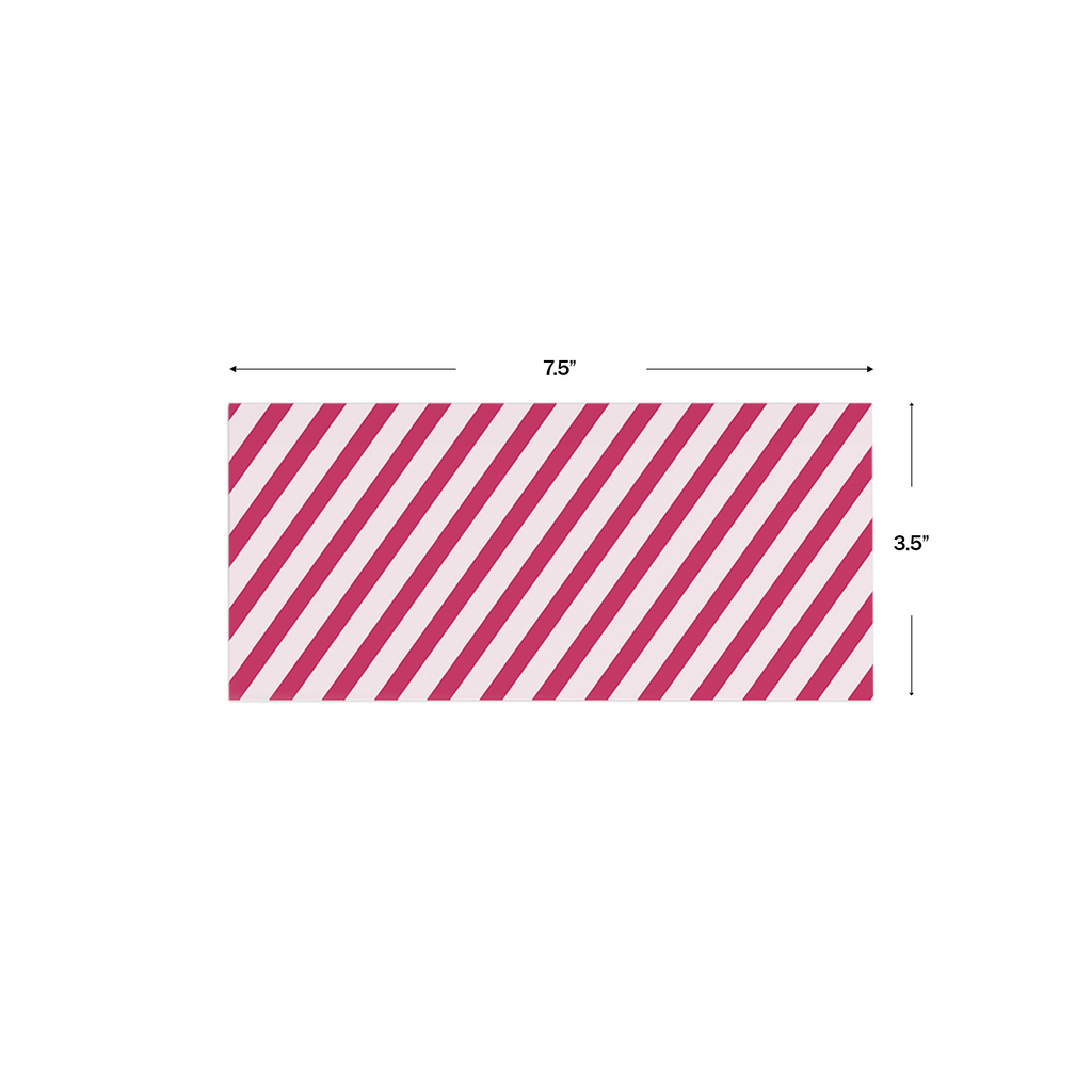 Red & Pink Diagonal Striped Personalised Money Envelopes shown with dimensions on a white background