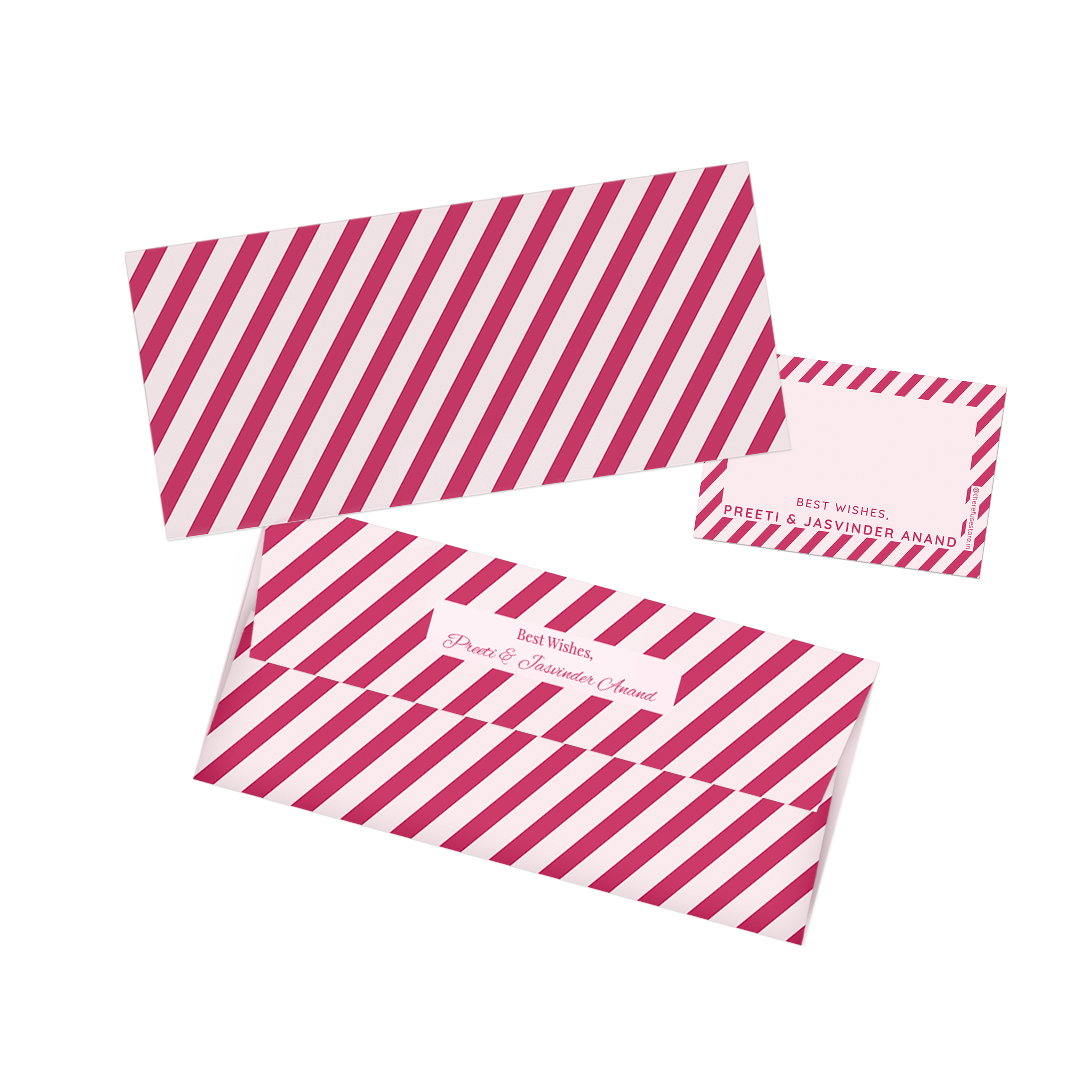 Red & Pink Diagonal Striped Personalised Money Envelopes with matching best wishes cards