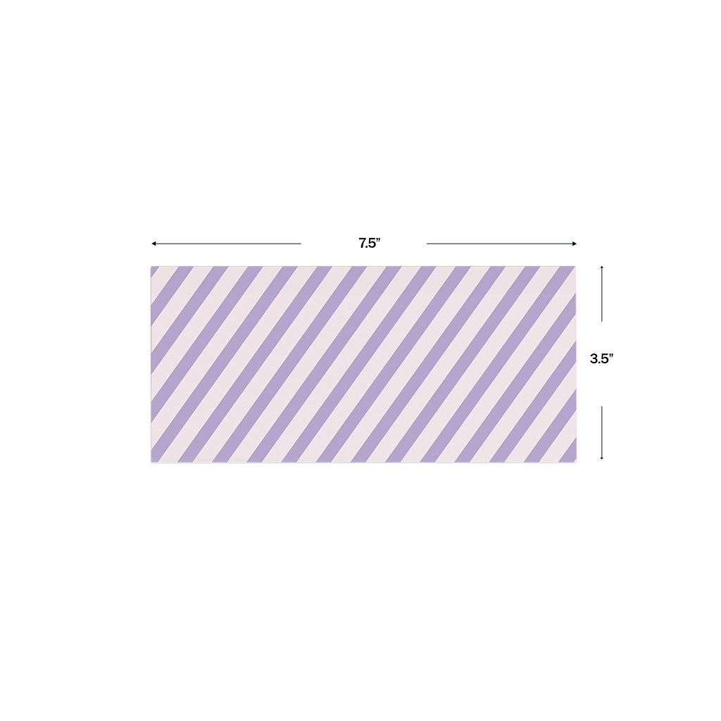 Pink & Purple Diagonal Striped Personalised Money Envelopes shown with dimensions on a white background
