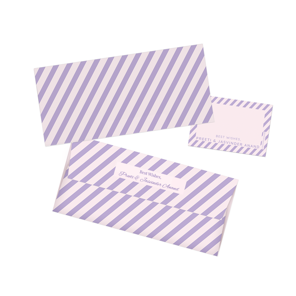 Pink & Purple Diagonal Striped Personalised Money Envelopes with matching best wishes cards
