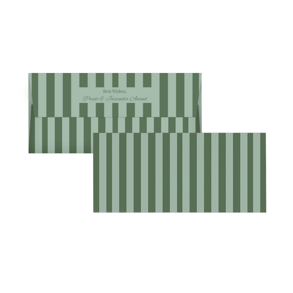 Shades of green vertical Stripes Personalised Money Envelopes