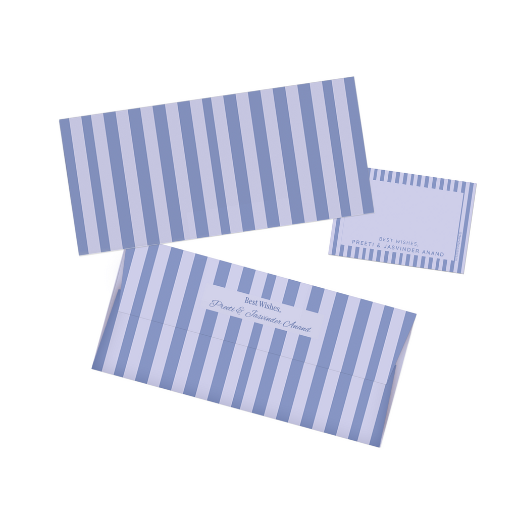 Shades of blue vertical Stripes Personalised Money Envelopes with matching best wishes cards