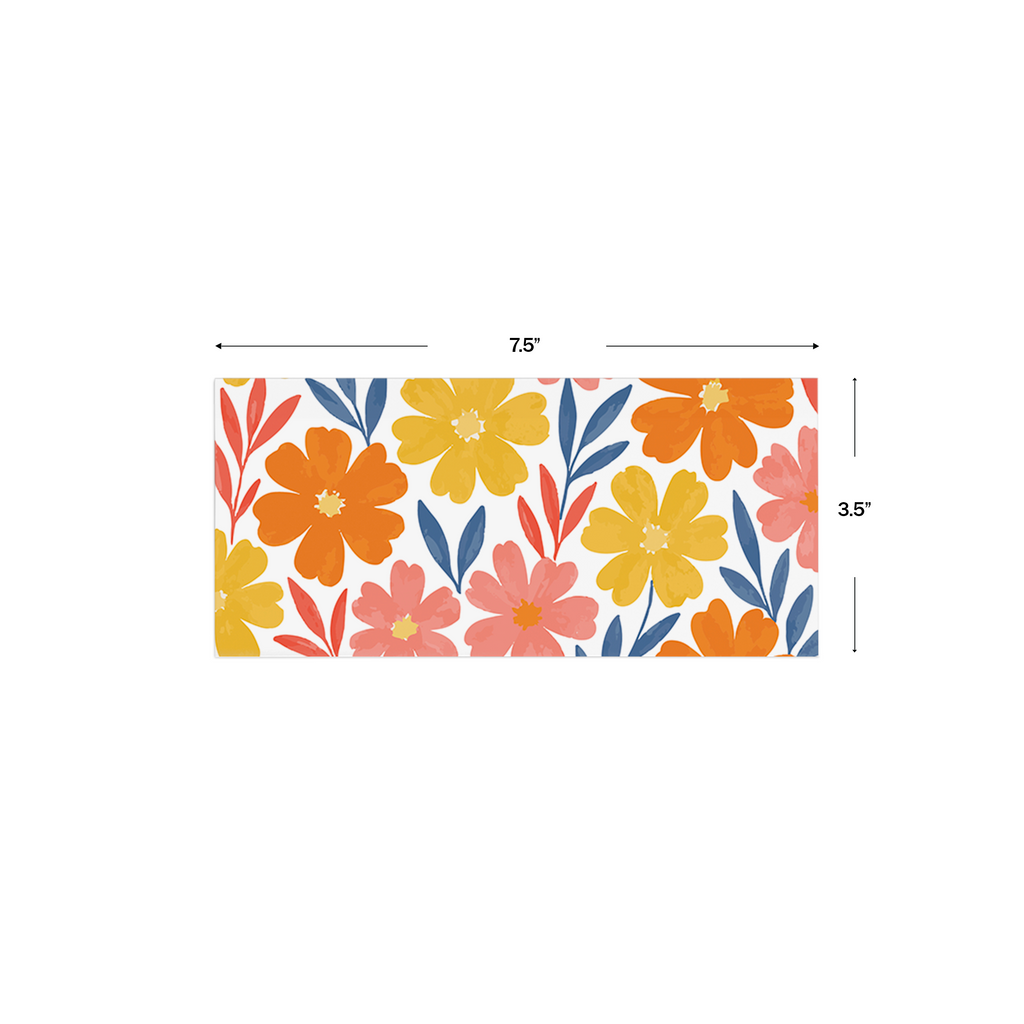 Red & Orange Multi Floral Personalised Money Envelopes shown with dimensions on a white background